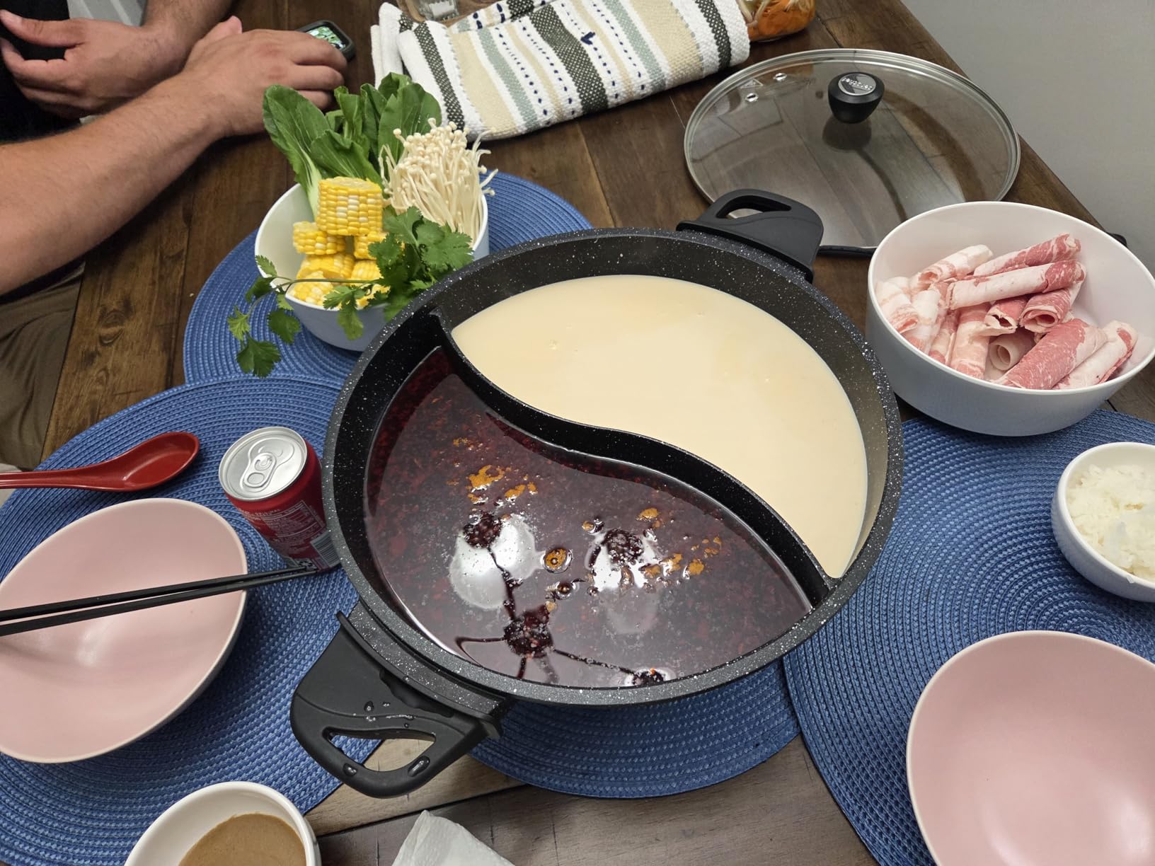 TWIN Electric Hot Pot with Divider | EvenHeat Cast Aluminum Non-Stick Pot for No-Spot Cooking | 1500W Fast Heating | Dual-Flavor Shabu Shabu Pot | 1-Yr Warranty | Granite Black customer photo 1