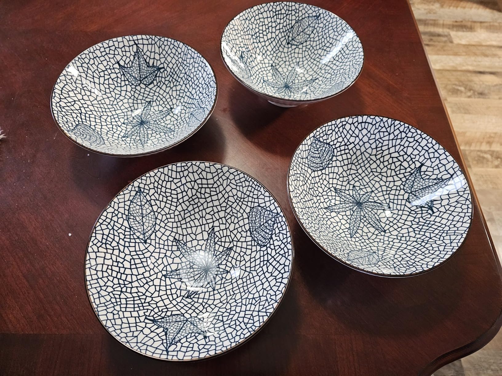 38 oz Japanese Ramen Bowl Set of 4 - Large 8 Inch Ceramic Soup Bowls, Blue and White Japanese Noodle Bowls for Pho, Ramen, and Cereal - 4 Mixing Patterns customer photo 2