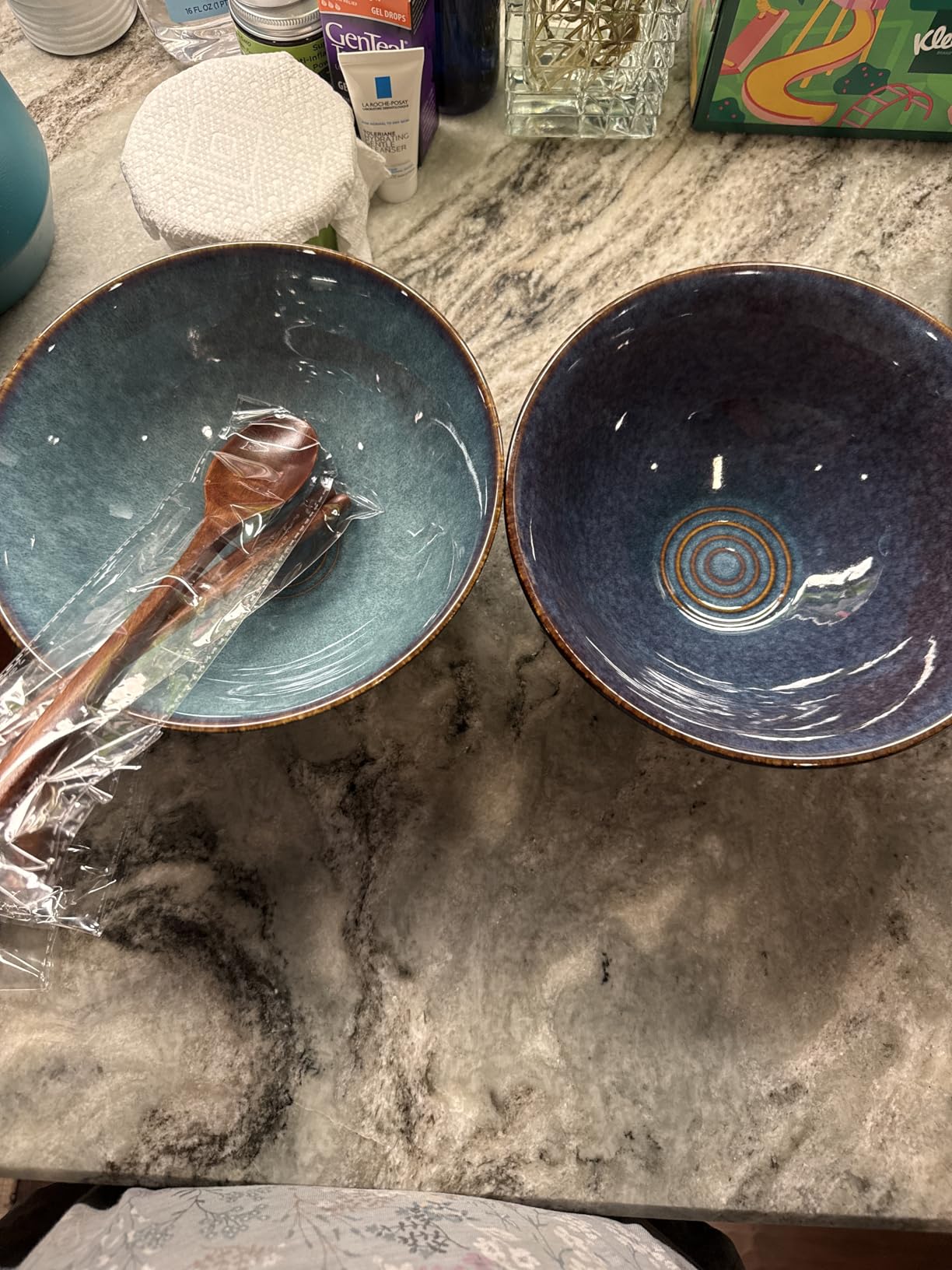 Ceramic Japanese Ramen Bowl Set, 2 Sets Asian Pho Udon Soup Noodle Bowls with Spoons and Chopsticks (Peacock Green, 8 inches) customer photo 1