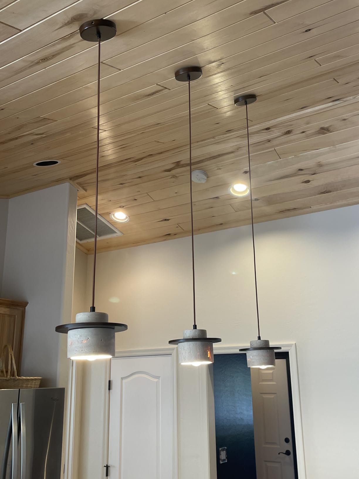 Japanese Wabi Sabi Pendant Light Nordic Natural Stone Chandeliers Concrete Simple Light Fixture for Dining Room Bedside Kitchen Island Hallway（Wood Color customer photo 2