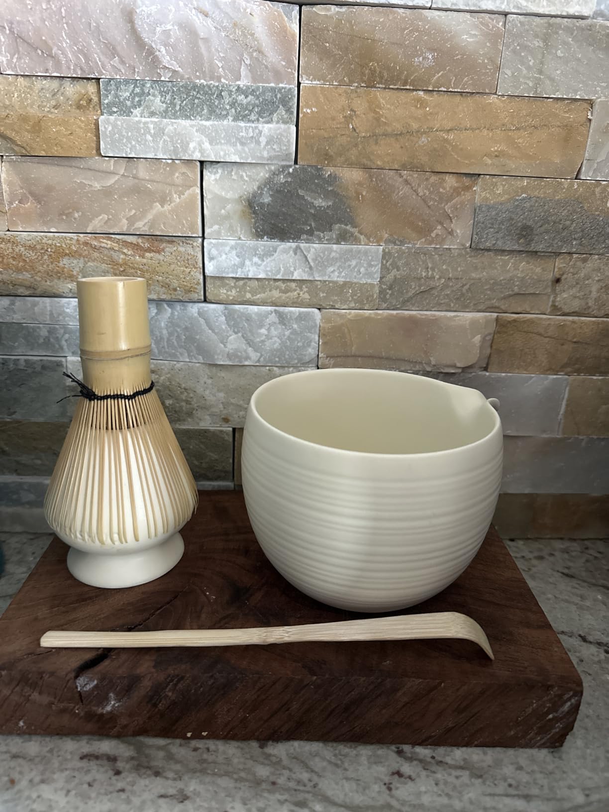 Matcha Whisk Set, Ceramic Matcha Bowl & Whisk Holder, Bamboo Accessory, Modern Design (Matte Crème, Pouring Spout) (Matte Crème) customer photo 1