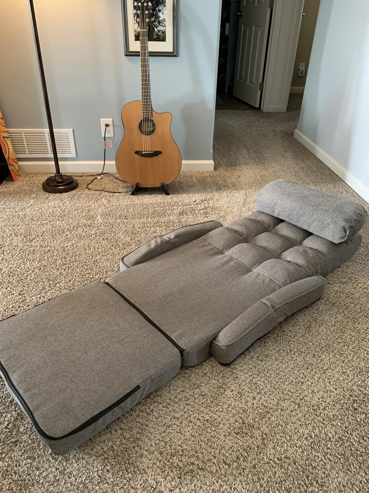 FLOGUOR 14-Position Adjustable Floor Chair, Chaise Lounge Indoor, Folding Lazy Sofa with Armrests and a Pillow Padded Adults Gaming Chairs for Living Room, Bedroom Factory Price,8803 (Grey) customer photo 1