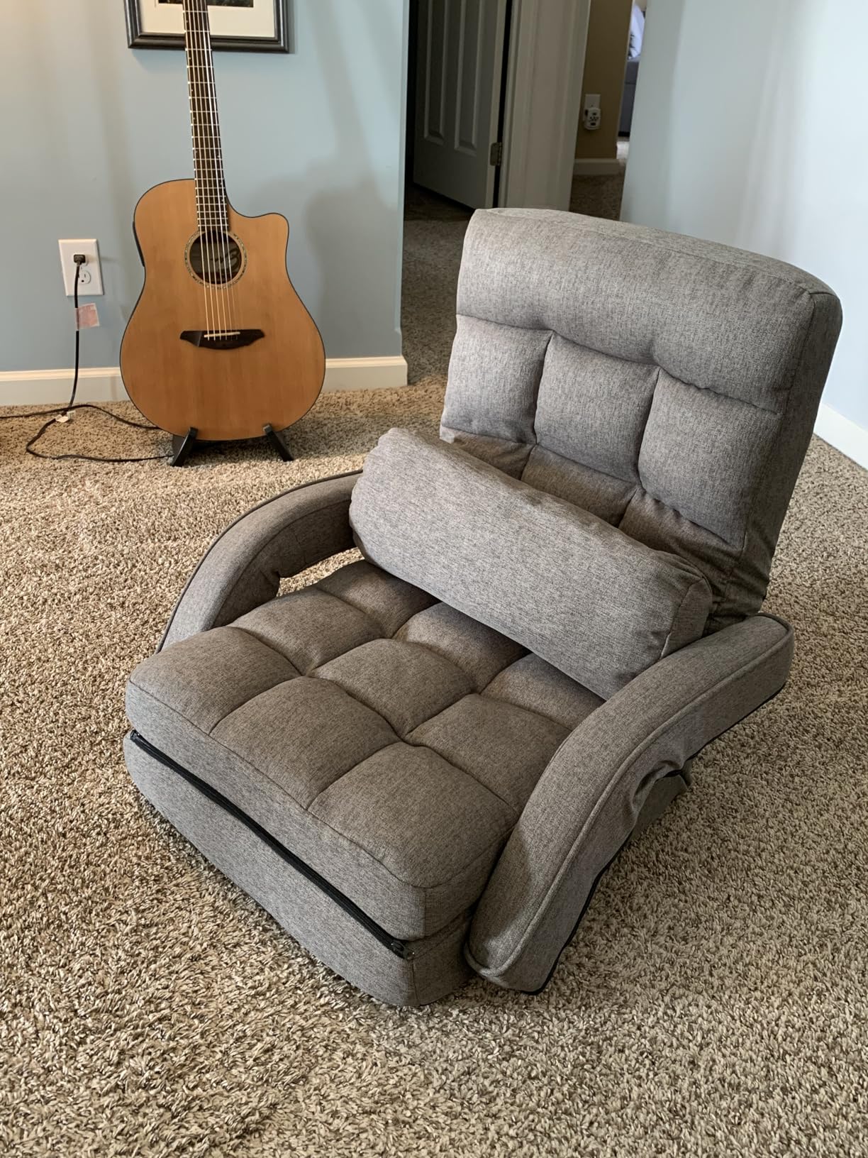 FLOGUOR 14-Position Adjustable Floor Chair, Chaise Lounge Indoor, Folding Lazy Sofa with Armrests and a Pillow Padded Adults Gaming Chairs for Living Room, Bedroom Factory Price,8803 (Grey) customer photo 2