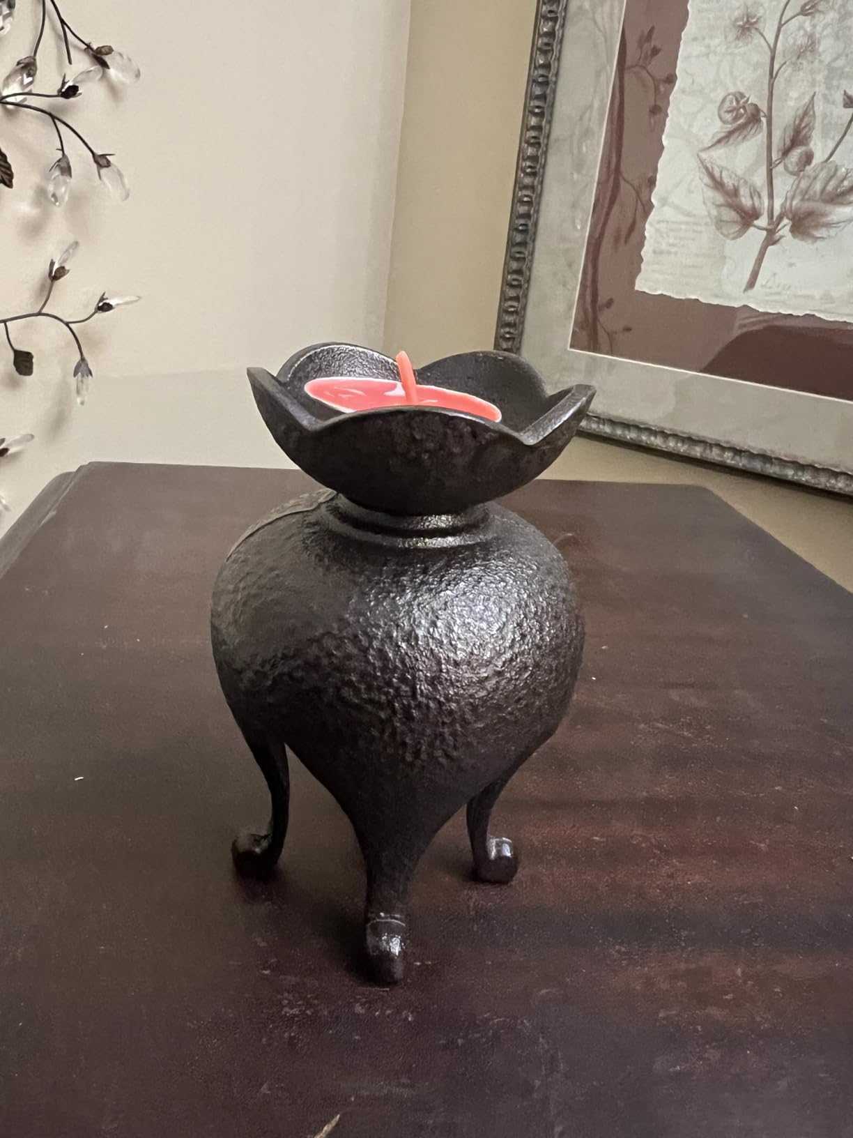 Japanese Style Cast Iron Candle Holder, Small Handmade Vintage Candlestick Holders, Rustic Pillar Candle Holder, Farmhouse Candle Stand for Fireplace Shelf Home Decor (4.53