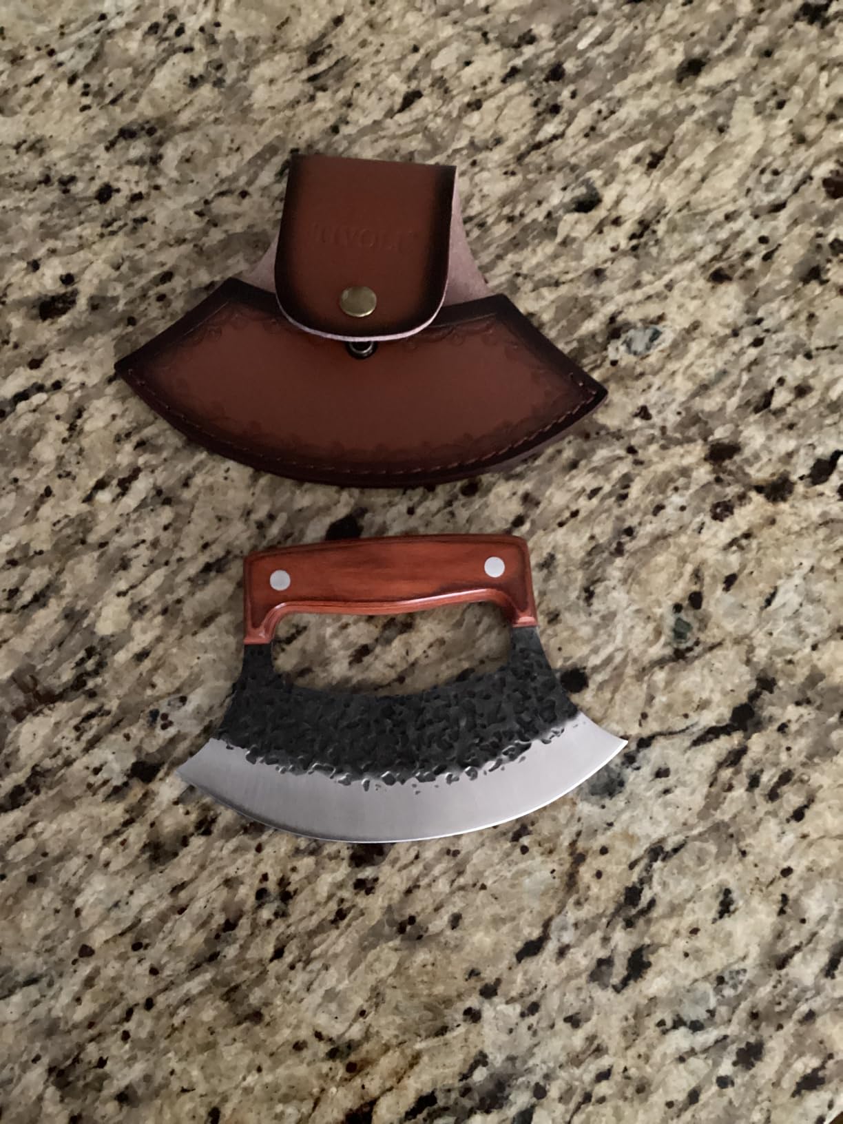 TIVOLI Hand-Forged Ulu Knife - Full Tang High Carbon Steel, Japanese-Inspired with Sheath & Gift Box, Mezzaluna Rocker Knife & Pizza Cutter for Kitchen, Camping&BBQ, Gifts for Men and Women customer photo 1
