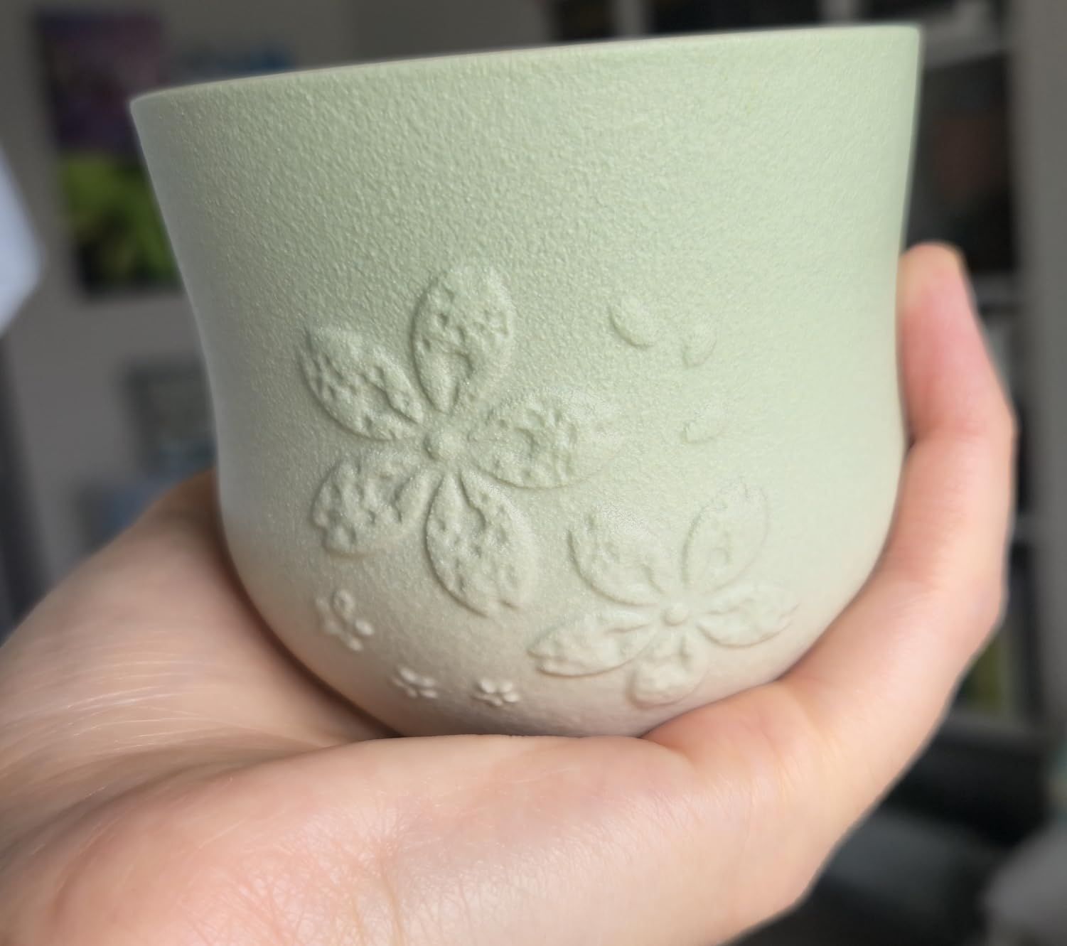 ZENS Japanese Tea Cups Set of 4 - 210ml Ceramic Tea Cups, Gradient Green Glaze, Embossed Design - Handleless Matcha & Gongfu Cups, Traditional Asian Style customer photo 2