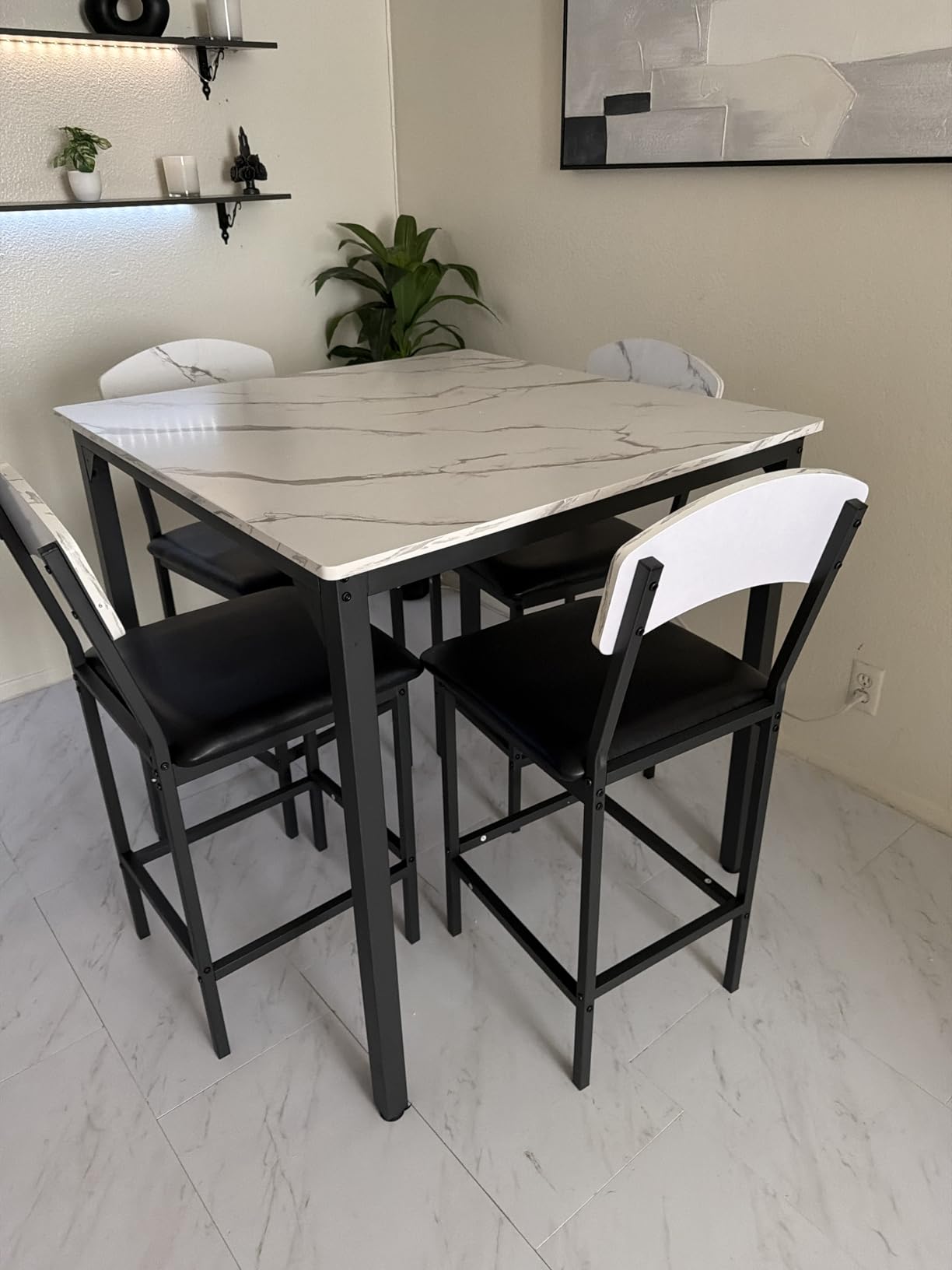 AWQM 5-Piece Dining Table Set, Dining Table Set for 4, Counter Height Table & 4 Bar Stools, Modern Kitchen Dining Set, with Upholstered Chairs, Compact Dining Set for Small Spaces, Gray customer photo 1