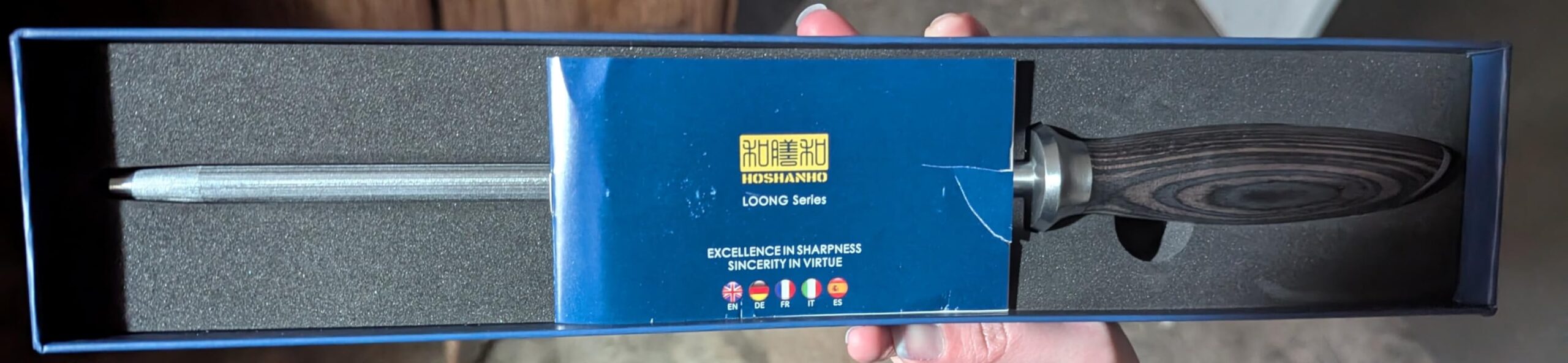 HOSHANHO Honing Rod,10 Inch Professional Kitchen Knife Sharpener Rod, Japanese High Carbon Knife Sharpening Steel with Ergonomic Pakkawood Handle, Ideal for All Chef Knives customer photo 1