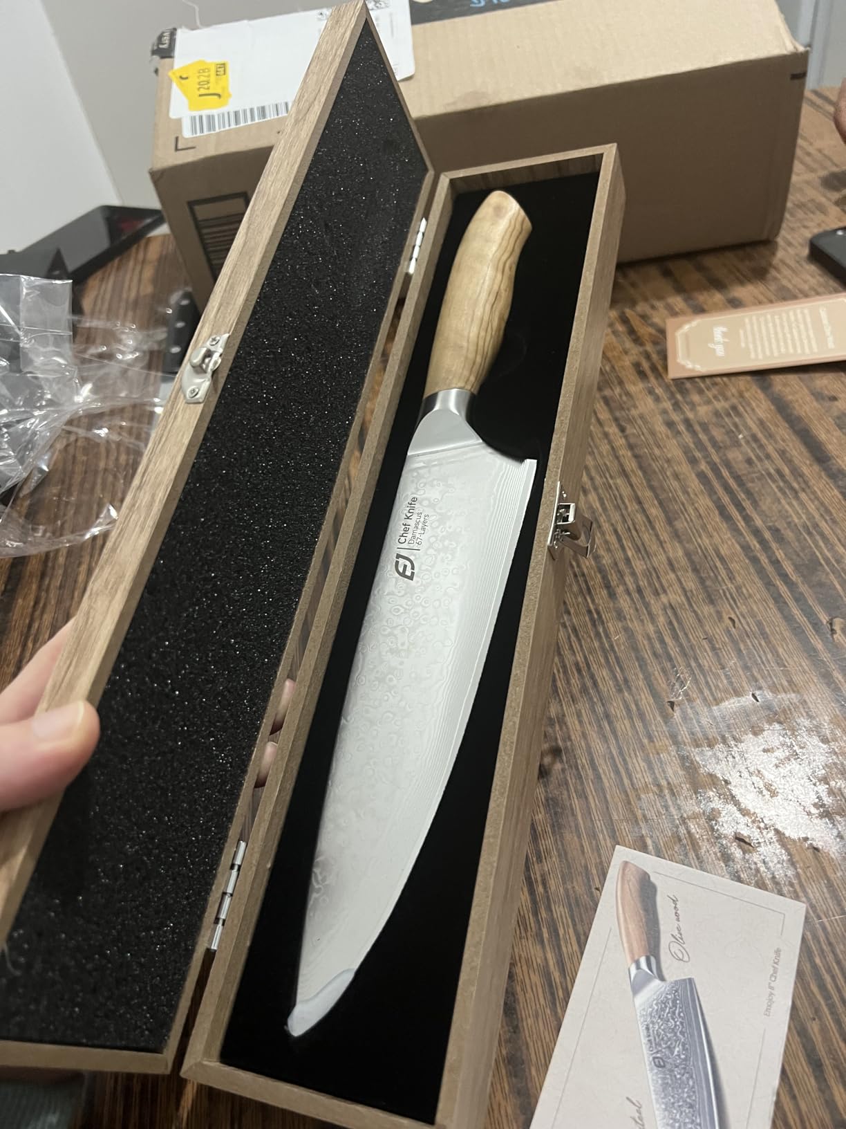 Damascus Chef Knife in Japanese Steel, 67-Layers Damascus Kitchen Knife with Wooden Gift Box and Original Olive Wood Handle, Cooking Knives for Home Kitchen Gift Idea customer photo 2