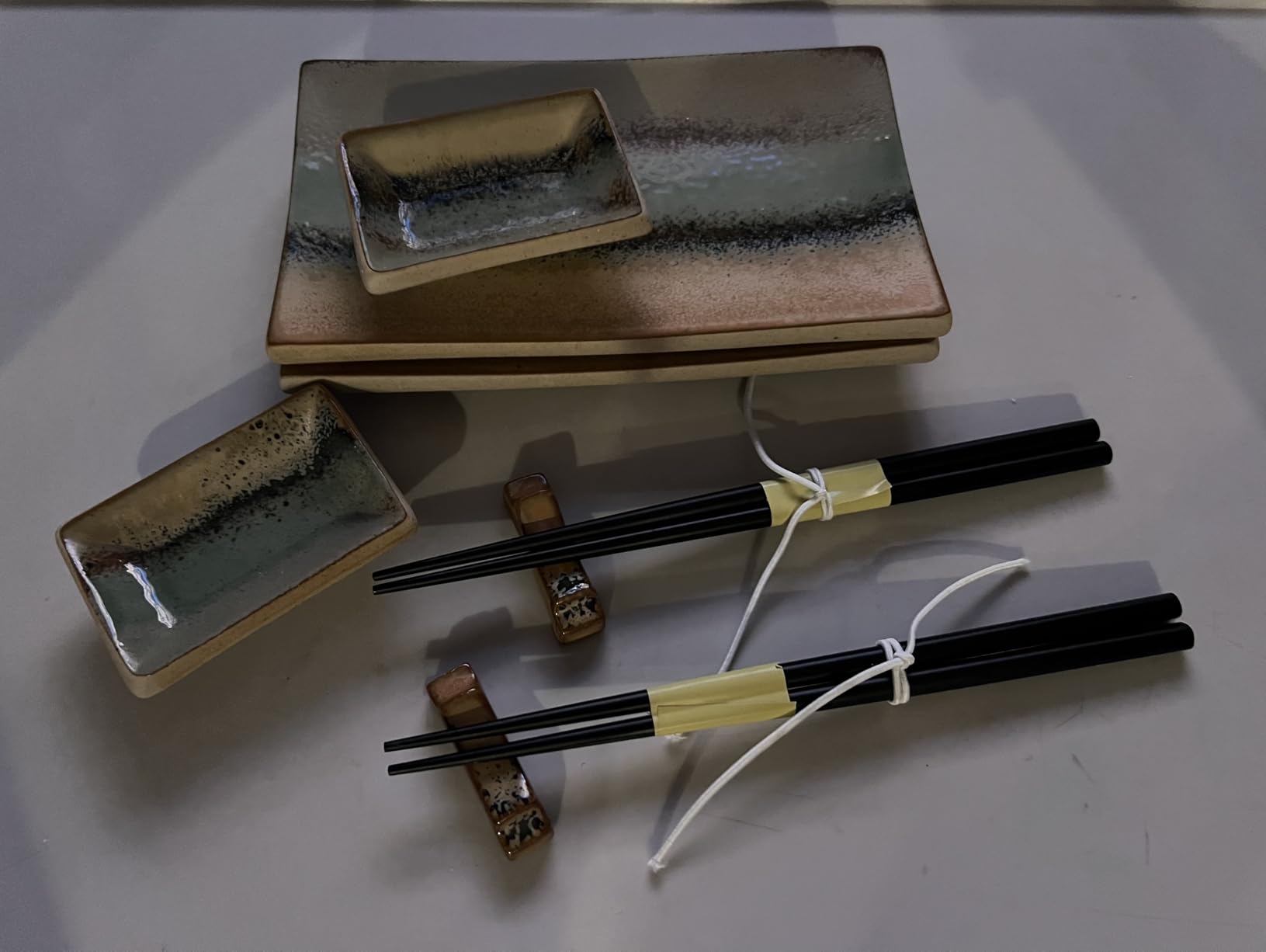 UNICASA Ceramic Sushi Plate Set 8 Piece, Japanese Style Sushi Serving Set for 2, Dishwasher & Microwave Safe, Include Sushi Plates, Sauce Dishes, Chopsticks & Holders, Light Brown customer photo 2