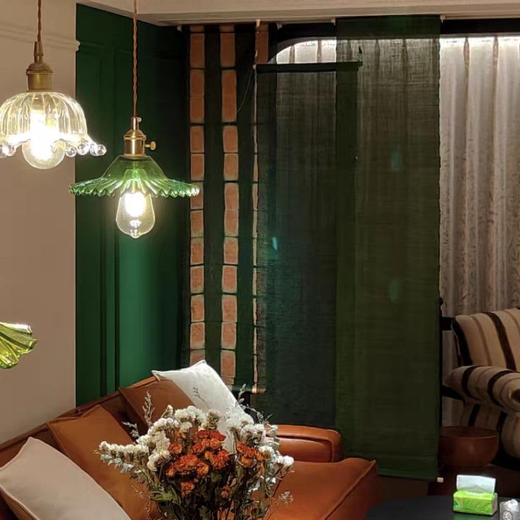 Natural Hand-Dyed Japanese Noren | Doorway Curtain Decorative | Handwoven Linen Ramie (あさ) Noren Curtain Door Divider | Various Patterns (Two-Tone Green, 35x59in) customer photo 1