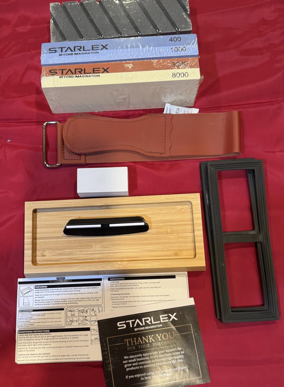 Premium Knife Sharpening Stone Set - Dual Grit Whetstones (400/1000 & 3000/8000), Leather Strop, Flattening Stone, Bamboo Base, Non-Slip Bases & Angle Guide for Kitchen, Chef & Hunting Knives customer photo 2