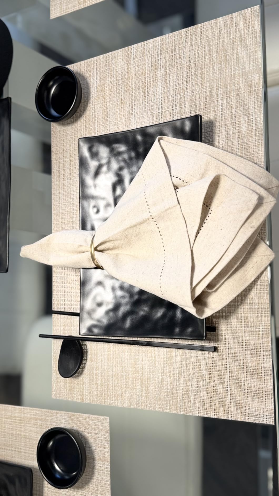 16 Pcs Sushi Plate Set, Melamine Sushi Serving Dishes, Japanese Dinnerware Sets with 4 Sushi Trays, 4 Soy Sauce Bowls 4 Pairs of Chopsticks and Holders, Wedding Housewarming Gift, Black customer photo 2