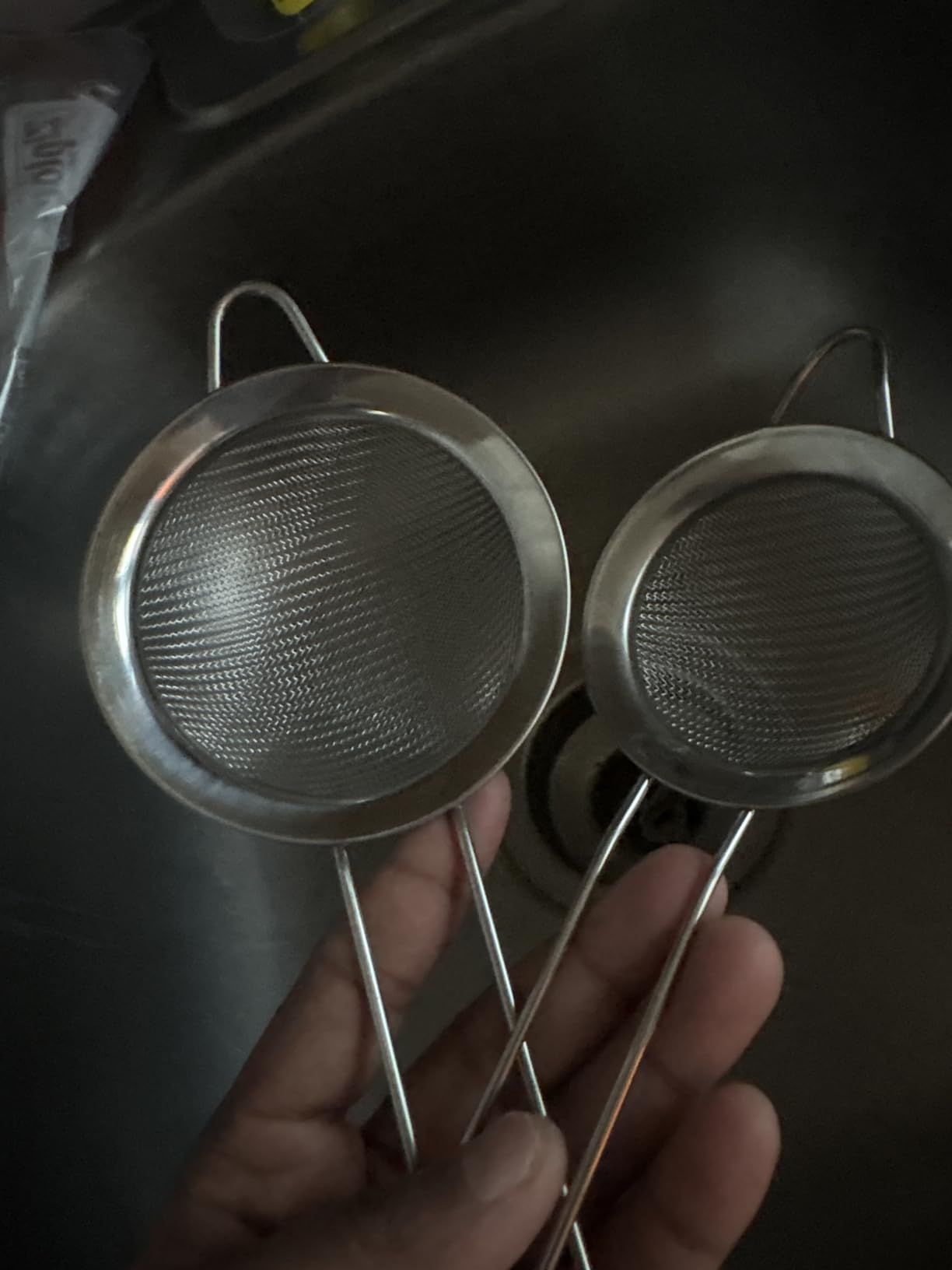 2 Pack Fine Mesh Strainers, Mini Stainless Steel Strainer with Handle for Kitchen, Metal Sieve Sifters for Straining Tea, Matcha, Cocktail, Juice and Coffee (8.6in 7.5in) customer photo 1