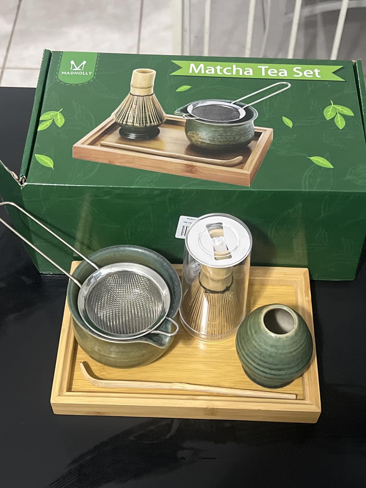 Matcha Whisk Set with Bamboo Tray - Bowl with Spout, Whisk and Holder, Bamboo Scoop, Sifter - Japanese Tea Ceremony Kit customer photo 1