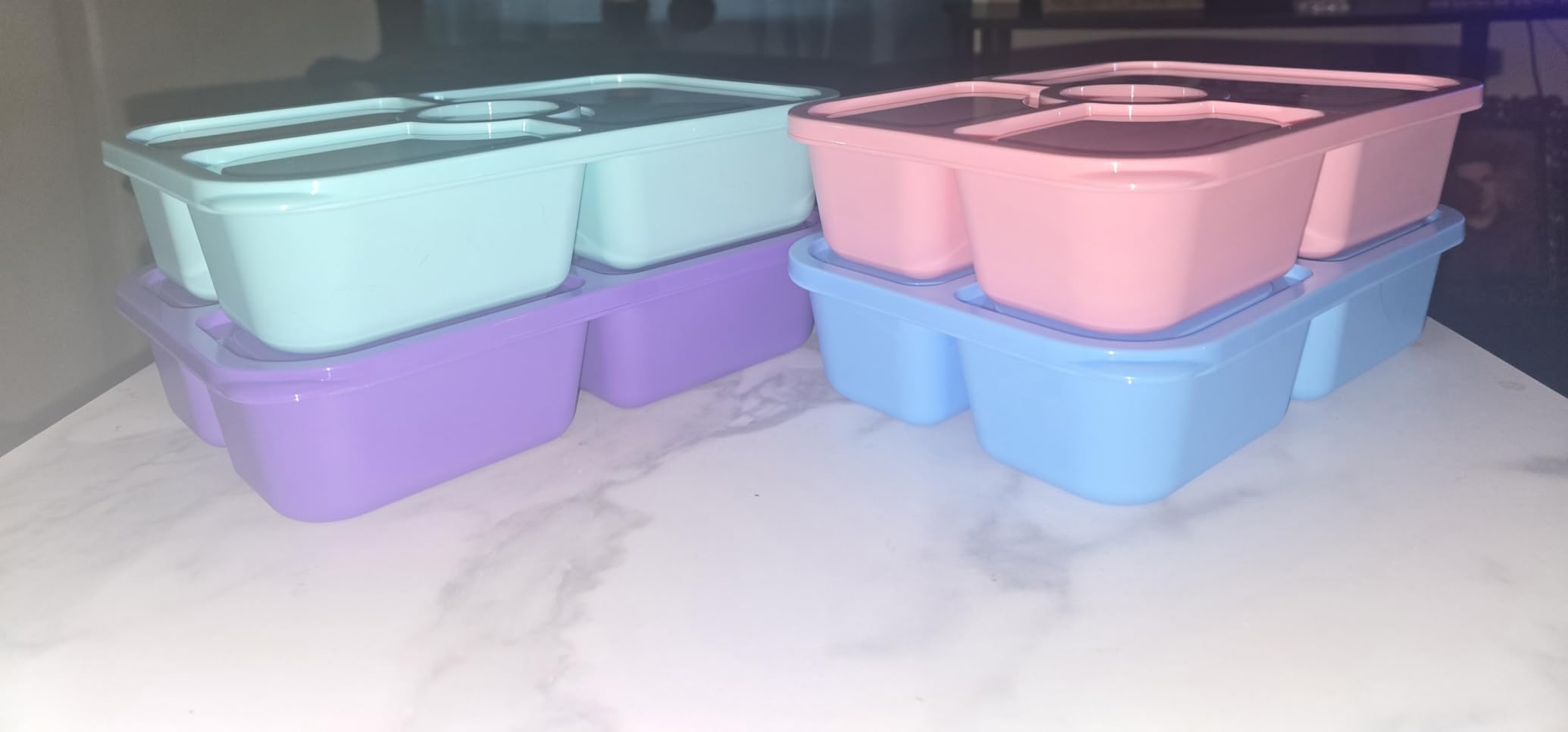 Canfanni 4 Pcs Bento Snack Box Containers, 4 Compartment Divided Stackable Food Storage Containers with Lids, Meal Prep Lunch Container with Sauce Cups customer photo 2