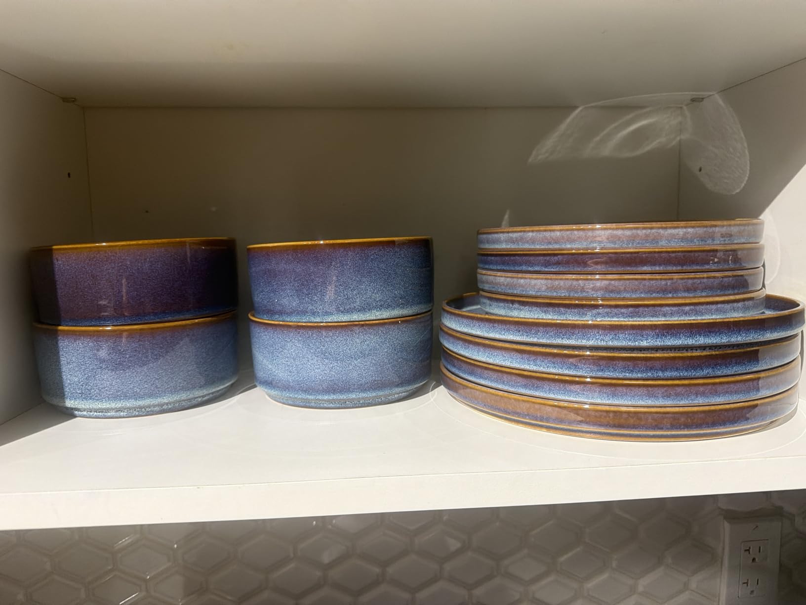 vancasso ONION Ceramic Dinnerware Sets, 12 Pieces Stoneware Plates and Bowls Sets for 4, Reactive Glaze Dishes Set for Kitchen, Dishwasher and Microwave Safe, Blue customer photo 1