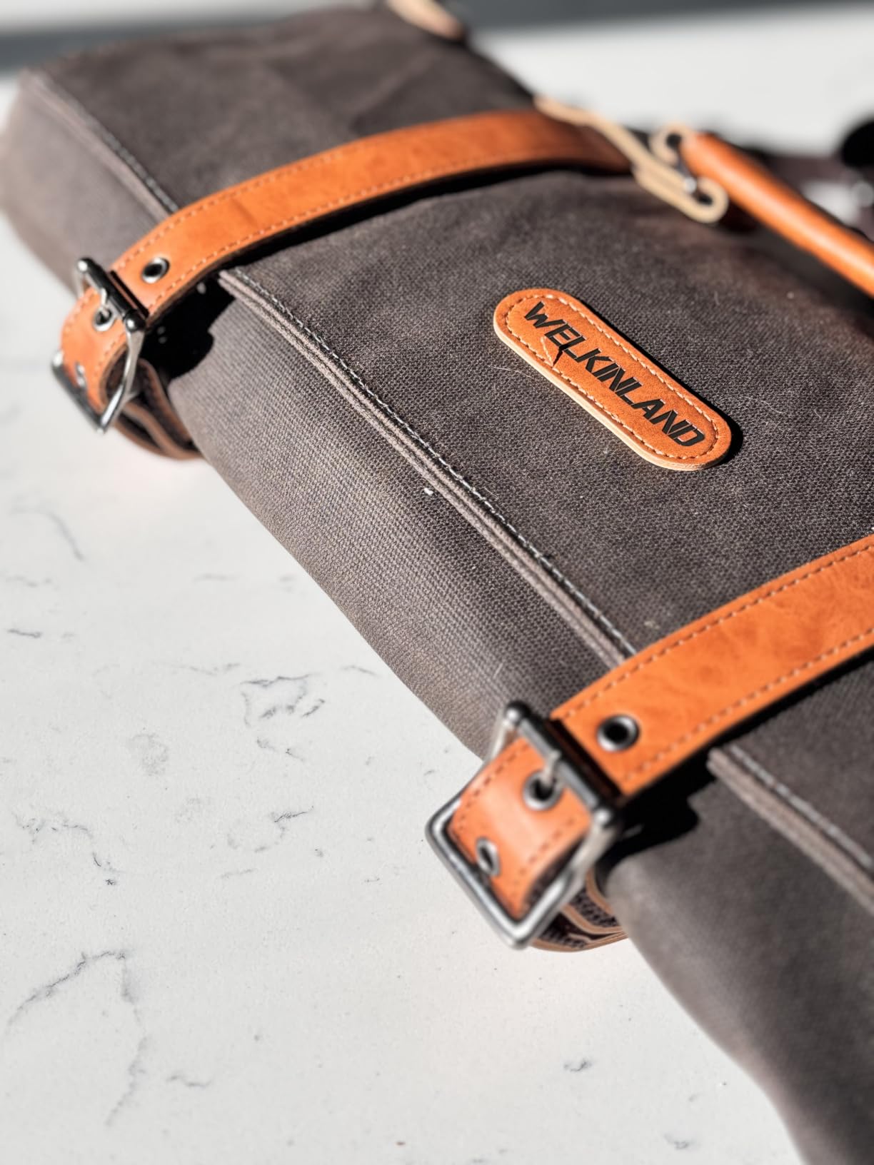 WELKINLAND 13-Pocket Knife Roll, Waxed-Canvas Leather Knife Roll Bag, Heavy-Duty Chef Knife Roll Bag, WaterProof Knife Wrap Roll, Portable Chef Knife Roll Up, Chef Knife Bags And Rolls customer photo 1