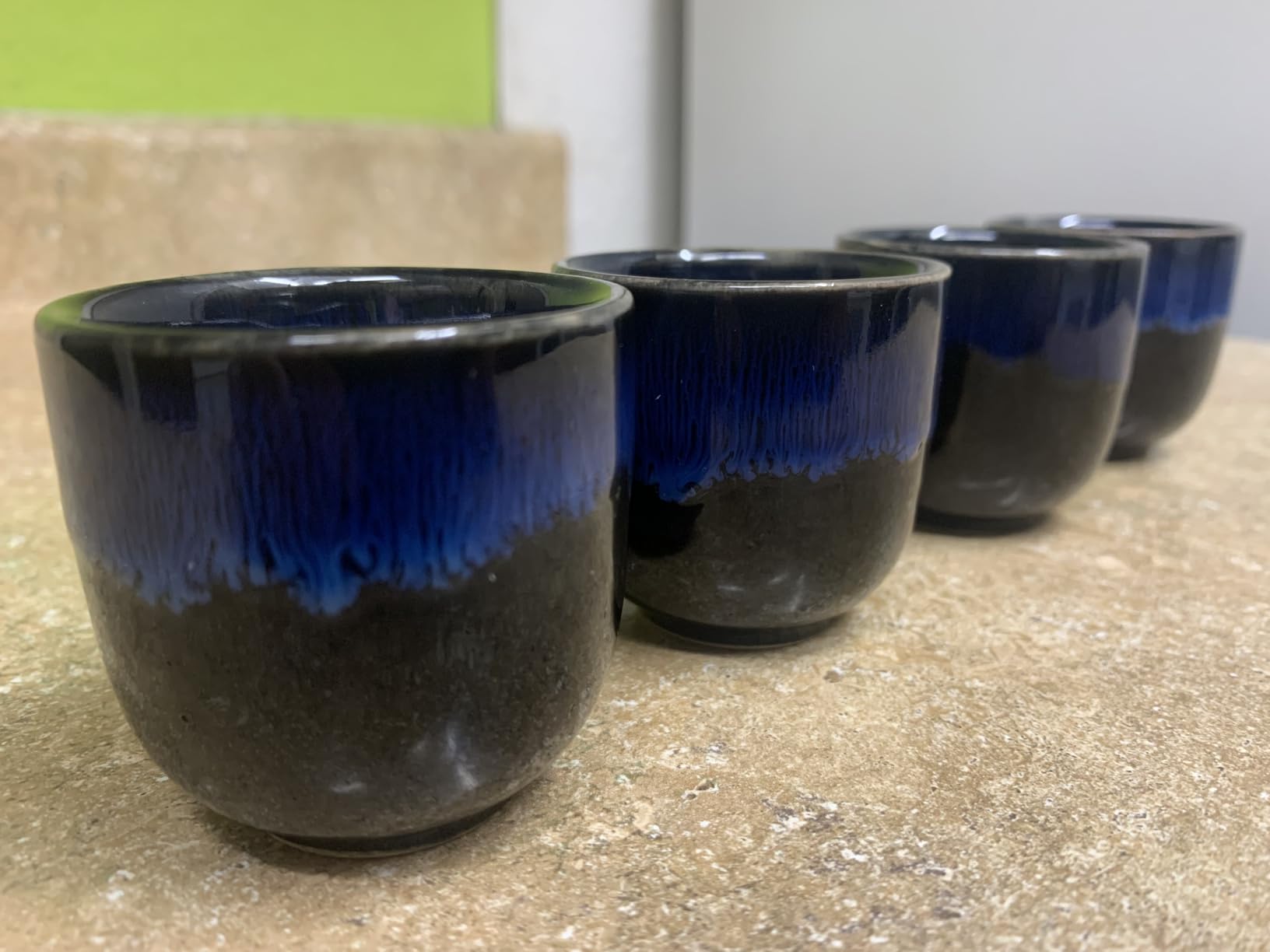 Traditional Japanese Ceramic Sake Cups Set, Blue and Black Gradient Design (6) customer photo 1