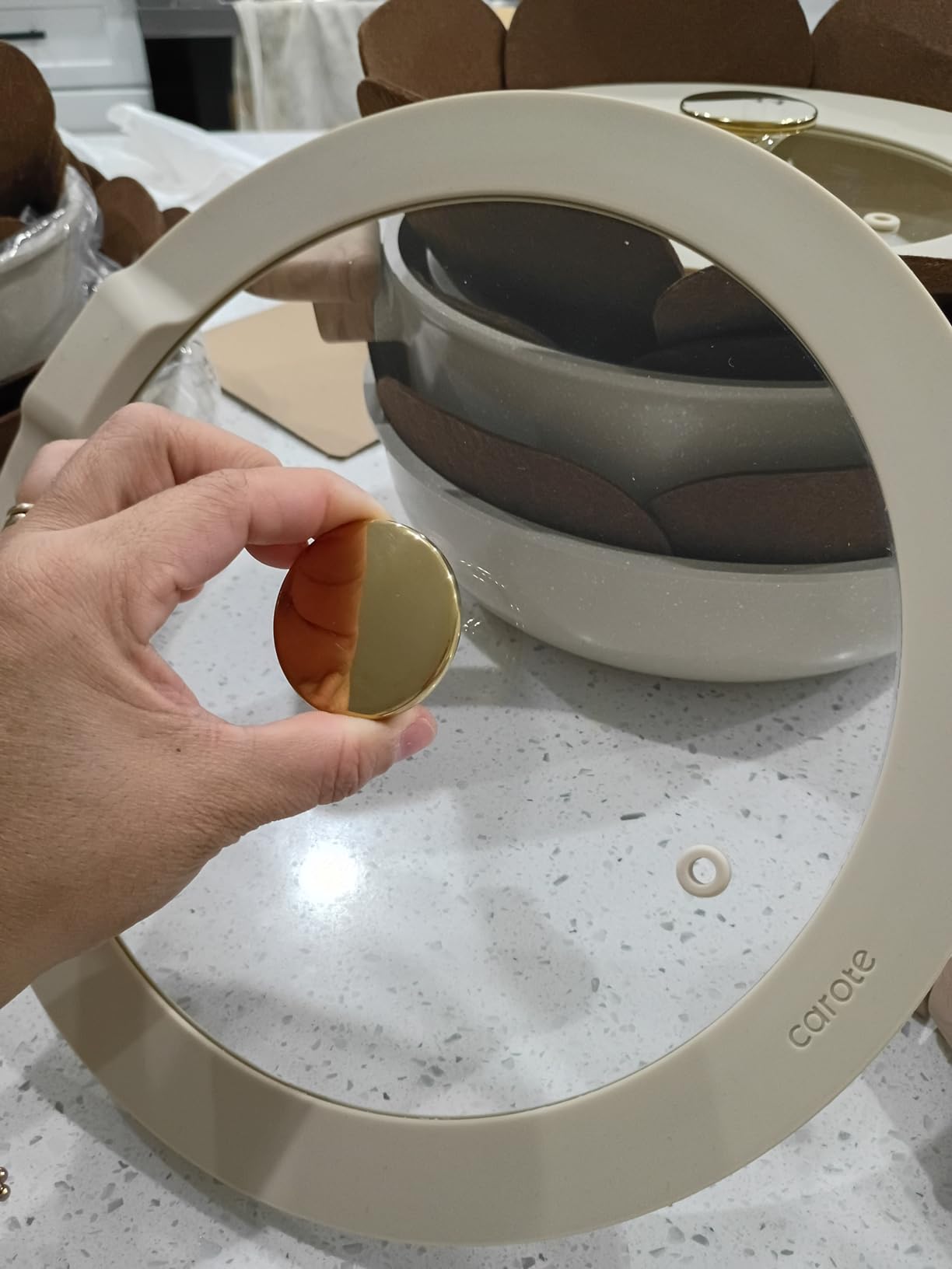 CAROTE 25PCS Ceramic Cookware Set, Pots and Pans set Non Stick, RV Kitchen Cooking Set Removable Handles, Oven Safe, Induction Cookware, Non-toxic Kitchen Cooking Set, PFAS and PFOA Free customer photo 1