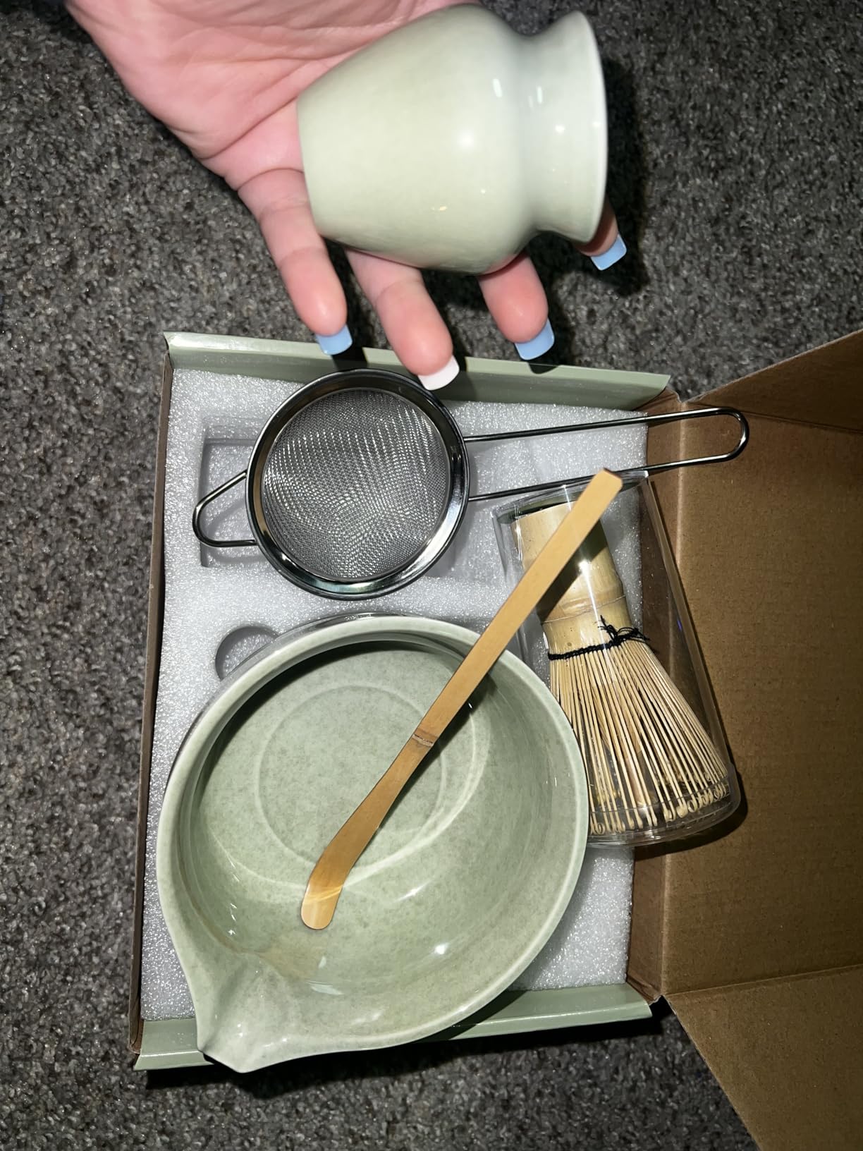 Matcha Whisk Set, Ceramic Matcha Bowl with Spout, Bamboo Whisk, Chasen Holder, Sifter, Traditional Scoop, Complete Tea Making Kit for Matcha Lovers, Beginner Starter Gifts for Women Men customer photo 1