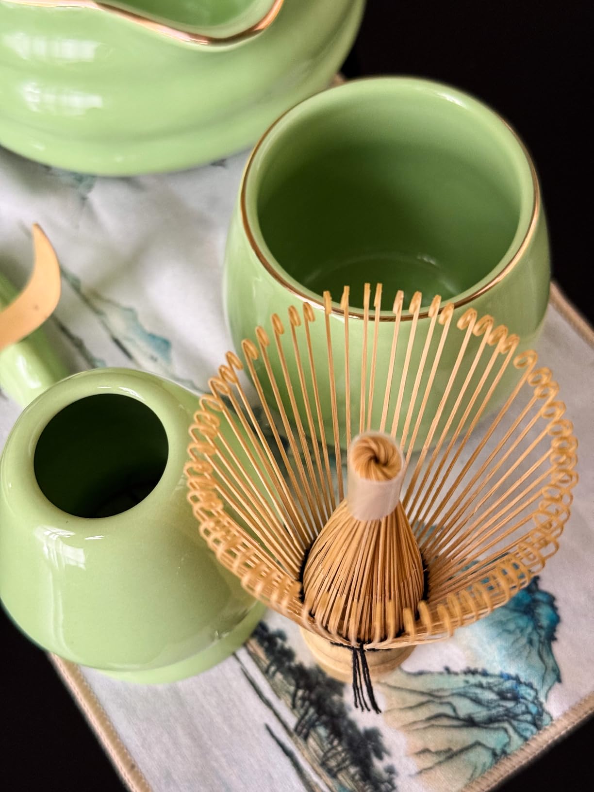 9-Piece Japanese Matcha Set, 18oz Ceramic Bowl with 2 Gold-Inlaid Cups, Handcrafted Bamboo Whisk, Sifter & Whisk Holder, Authentic Matcha Tea Making Kit for Beginners & Tea Lovers, Gift Box (Green) customer photo 1