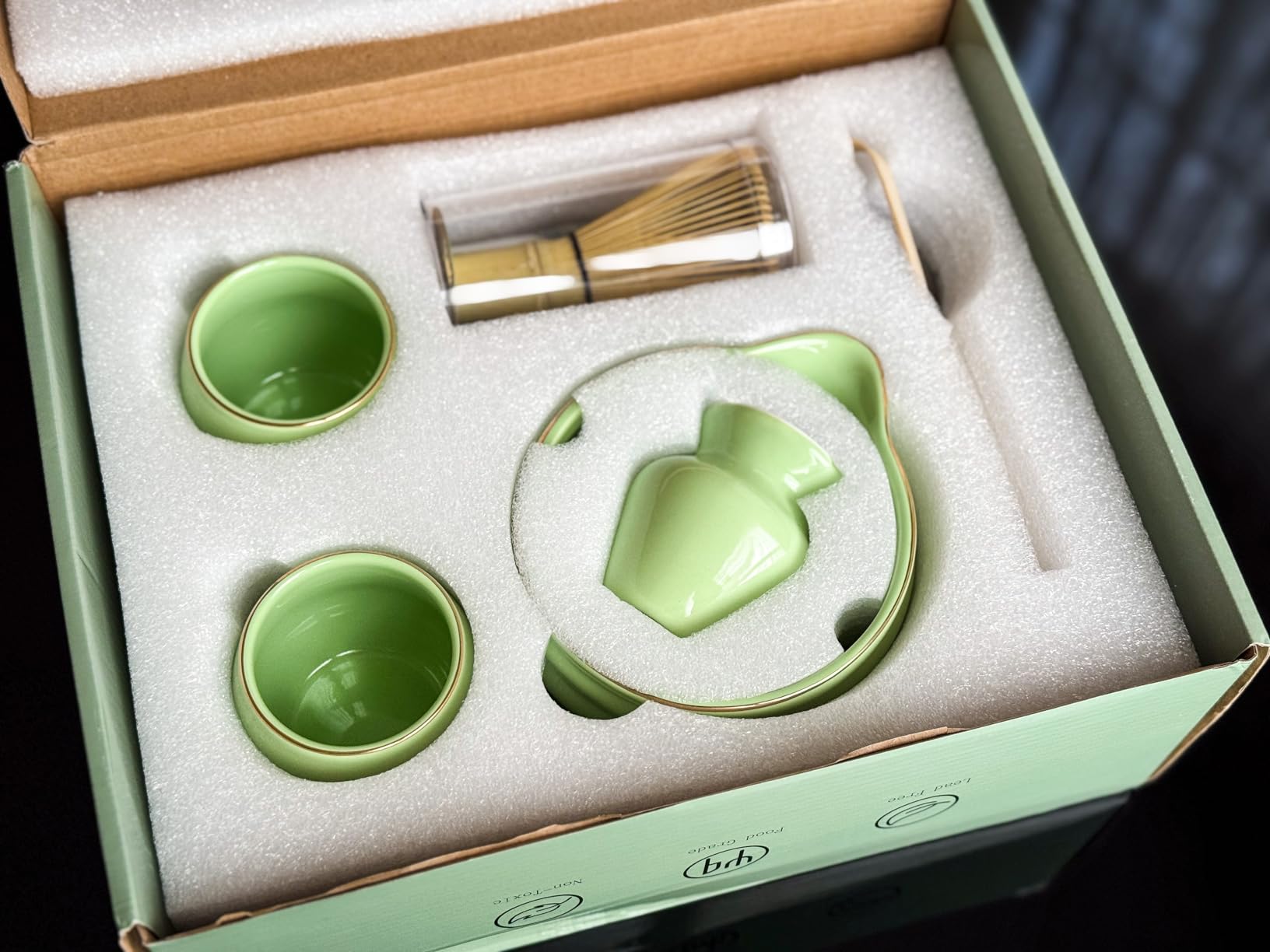 9-Piece Japanese Matcha Set, 18oz Ceramic Bowl with 2 Gold-Inlaid Cups, Handcrafted Bamboo Whisk, Sifter & Whisk Holder, Authentic Matcha Tea Making Kit for Beginners & Tea Lovers, Gift Box (Green) customer photo 2