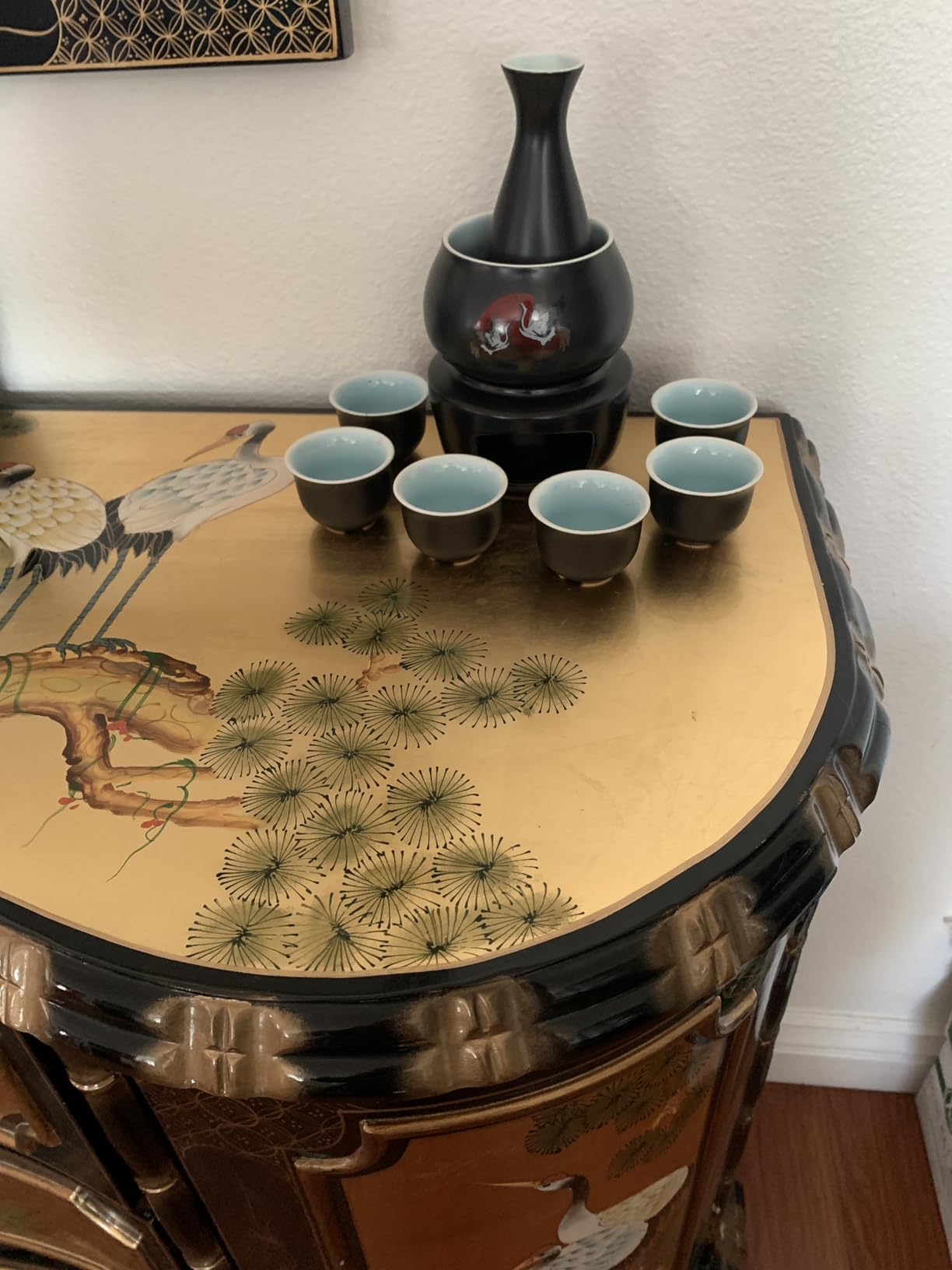 Japanese Sake Cup Set with 6 Ceramic Cups, 1 Ceramic Sake Bottle, 1 Ceramic Sake Warmer, Bamboo Tray, and Cloth Carrying Case - Perfect Hot Sake Set for Authentic Japanese Experience (Black/White) customer photo 2