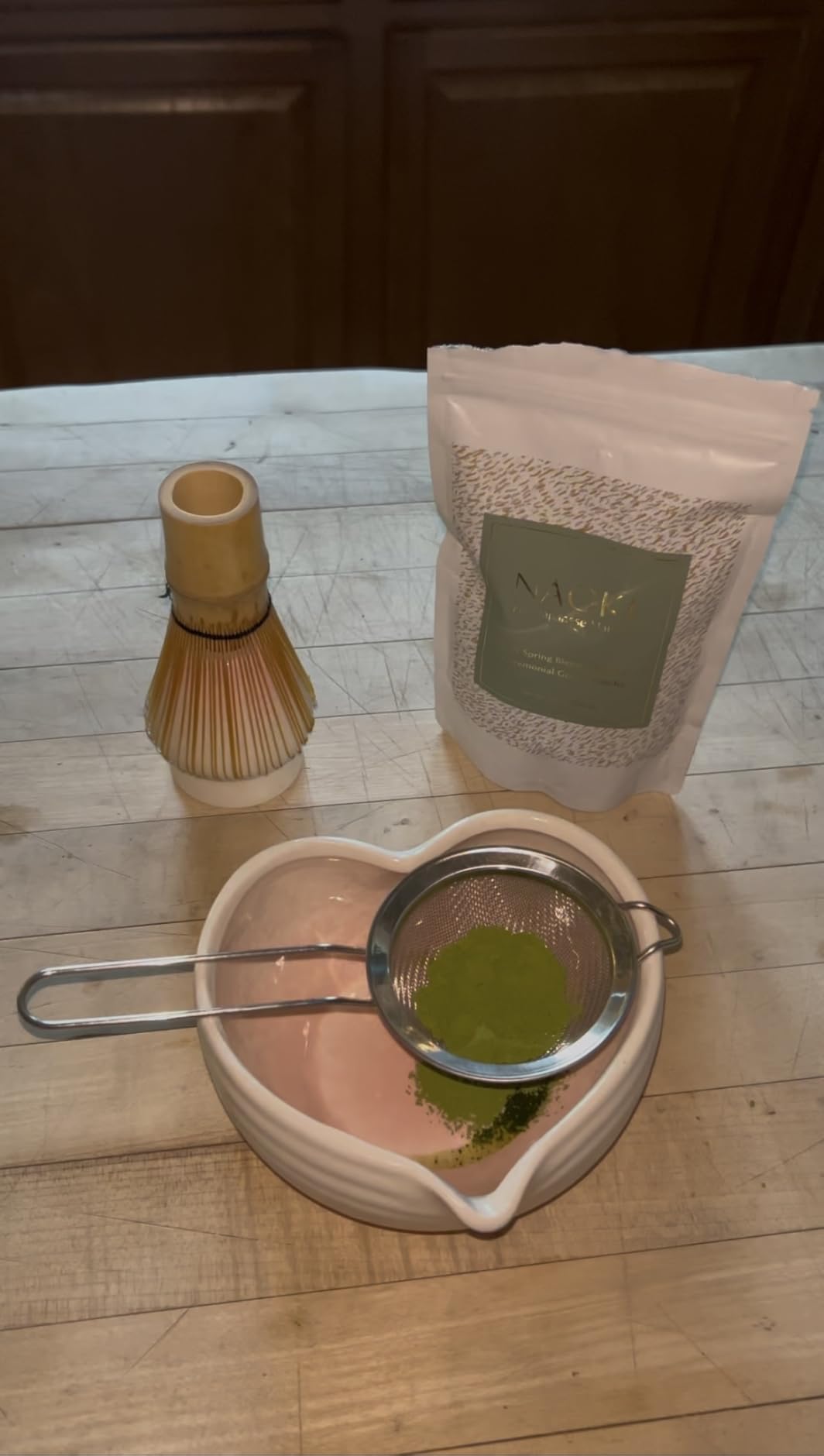 Rehny's Matcha Whisk Set | Complete Pink Matcha Set w/Heart-Shaped Bowl, Bamboo Whisk, Holder, Stainless Steel Sifter, Bamboo Scoop | Cute Gift Present Macha Kit Handmade Bowl | Macha Powder Tea Kit customer photo 2