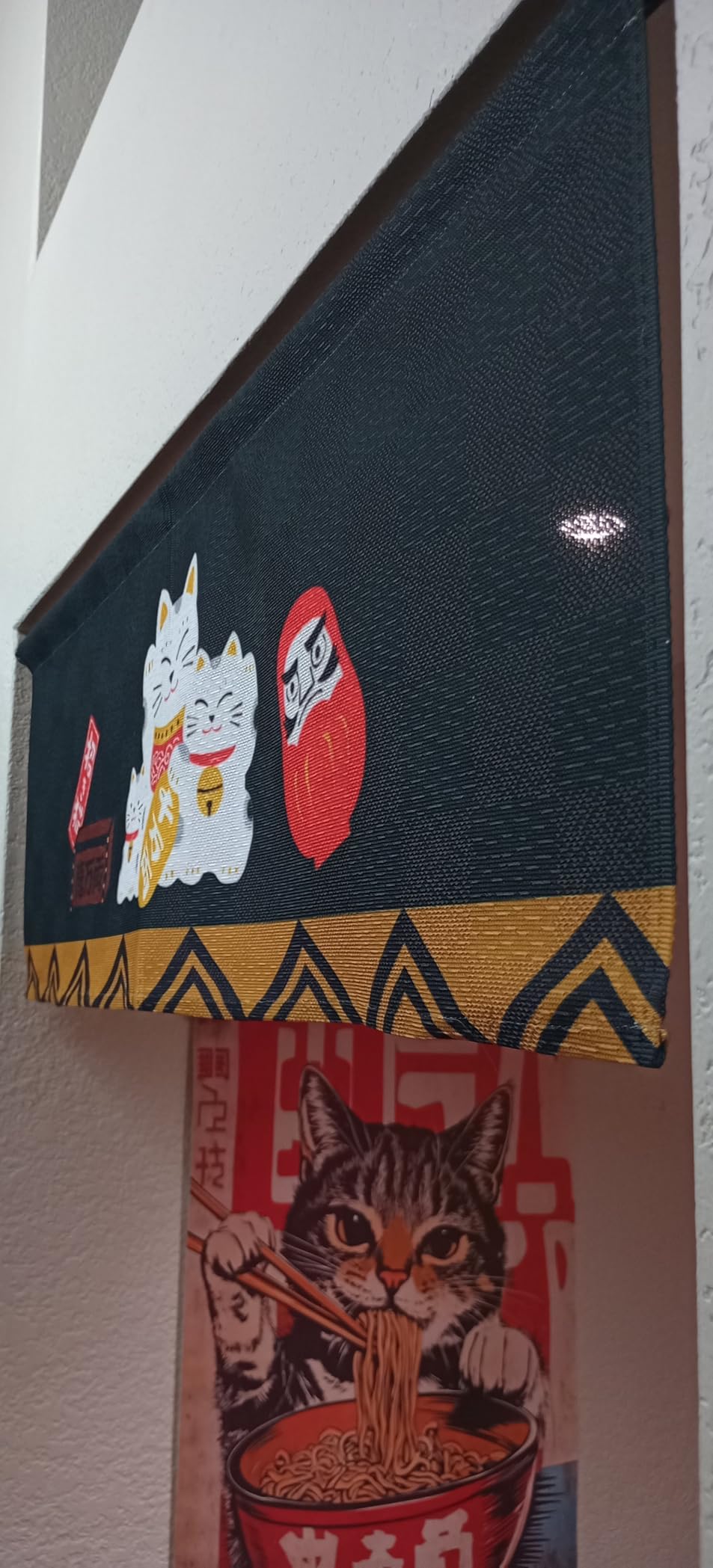 Japanese Noren Curtain with Daruma Design - Short Length Doorway Divider - Traditional Lace Fabric - Made in Japan - for Kitchen, Entryway, or Room Decor - 33.5