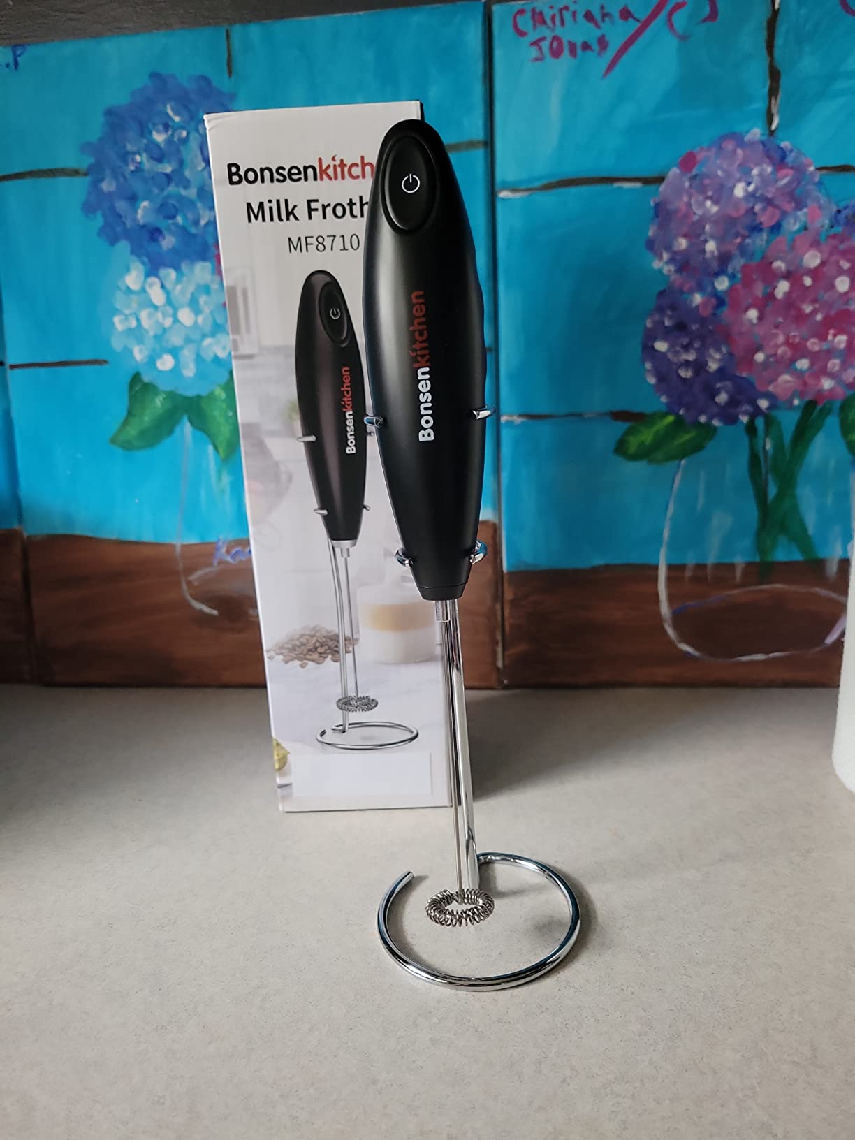 Bonsenkitchen Rechargeable Milk Frother with Stand, 3-Speed Handheld Coffee Frother, Dual Spring Whisk Electric Hand Frother Wand Drink Mixer for Matcha Lattes Cappuccino, Kitchen Gifts customer photo 2