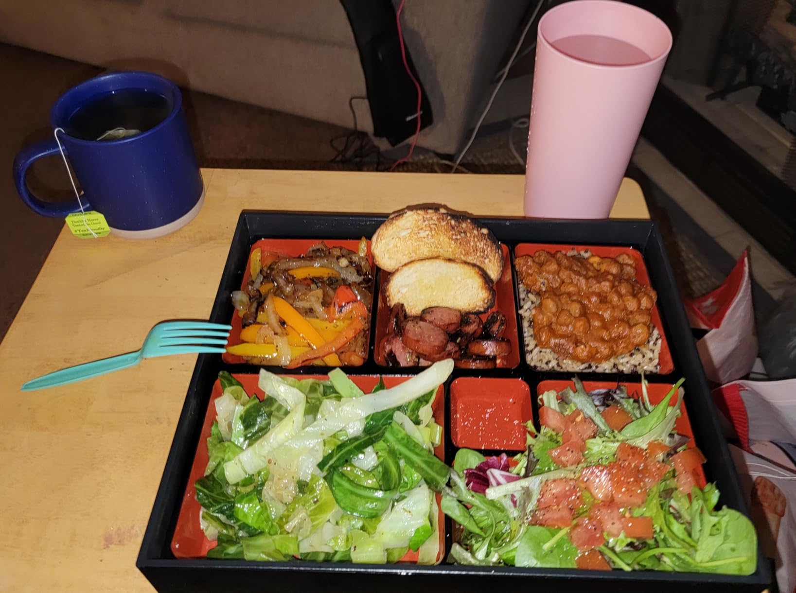 JapanBargain, Japanese Red & Black Lacquered Bento Box with Lid, 5 Compartments, 3-Piece Set (Base, Insert, Lid), BPA-Free, Restaurant or Home Use, Made in Japan, 9.5