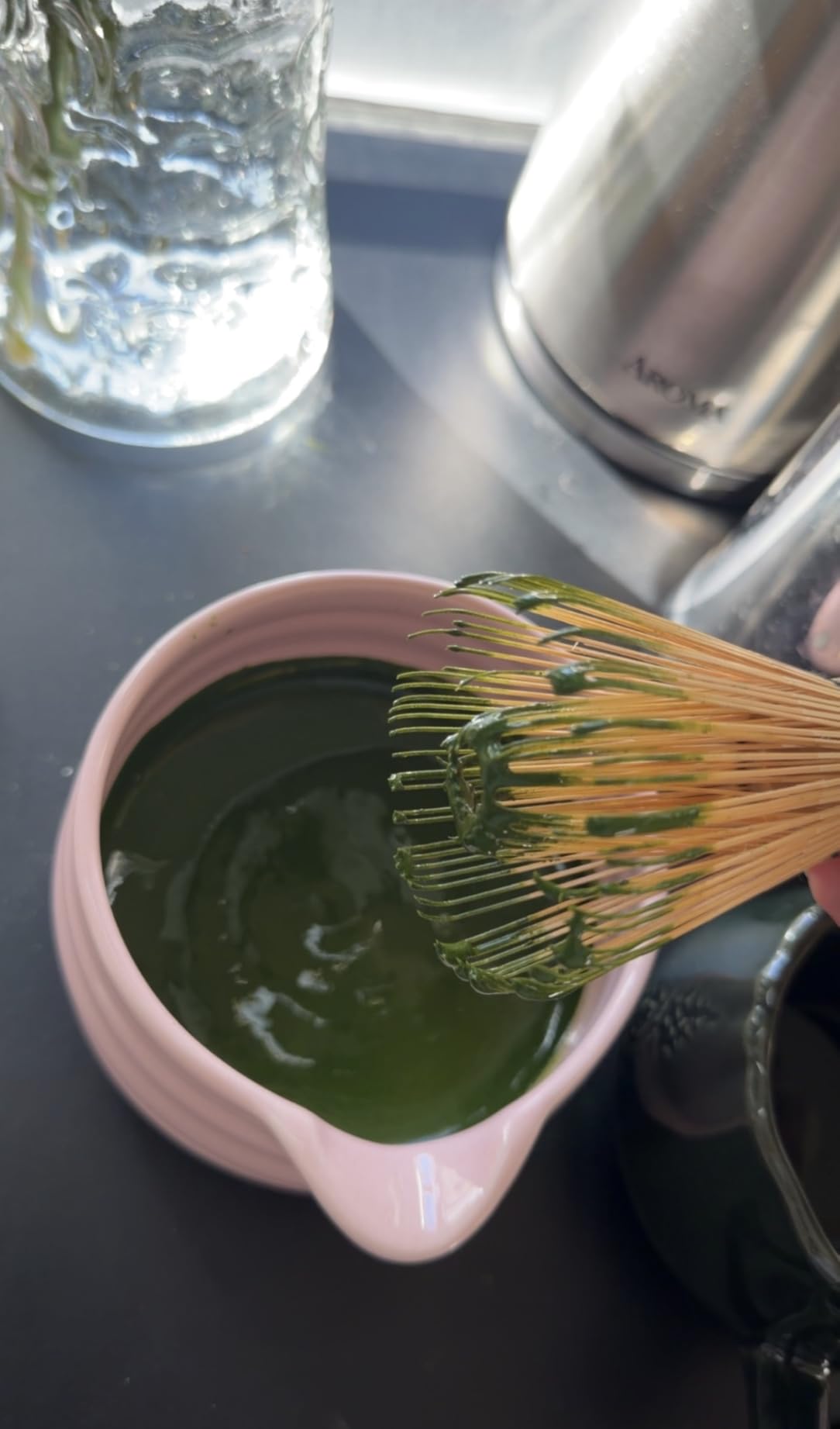 DOWAN Matcha Whisk Set, 7 Pcs Matcha Set Includes Bowl with Spout, Whisk and Holder, Bamboo Scoop and Holder, Sifter and Tea Towel - Matcha Kit Gift for Lovers Beginners (Pink) customer photo 1