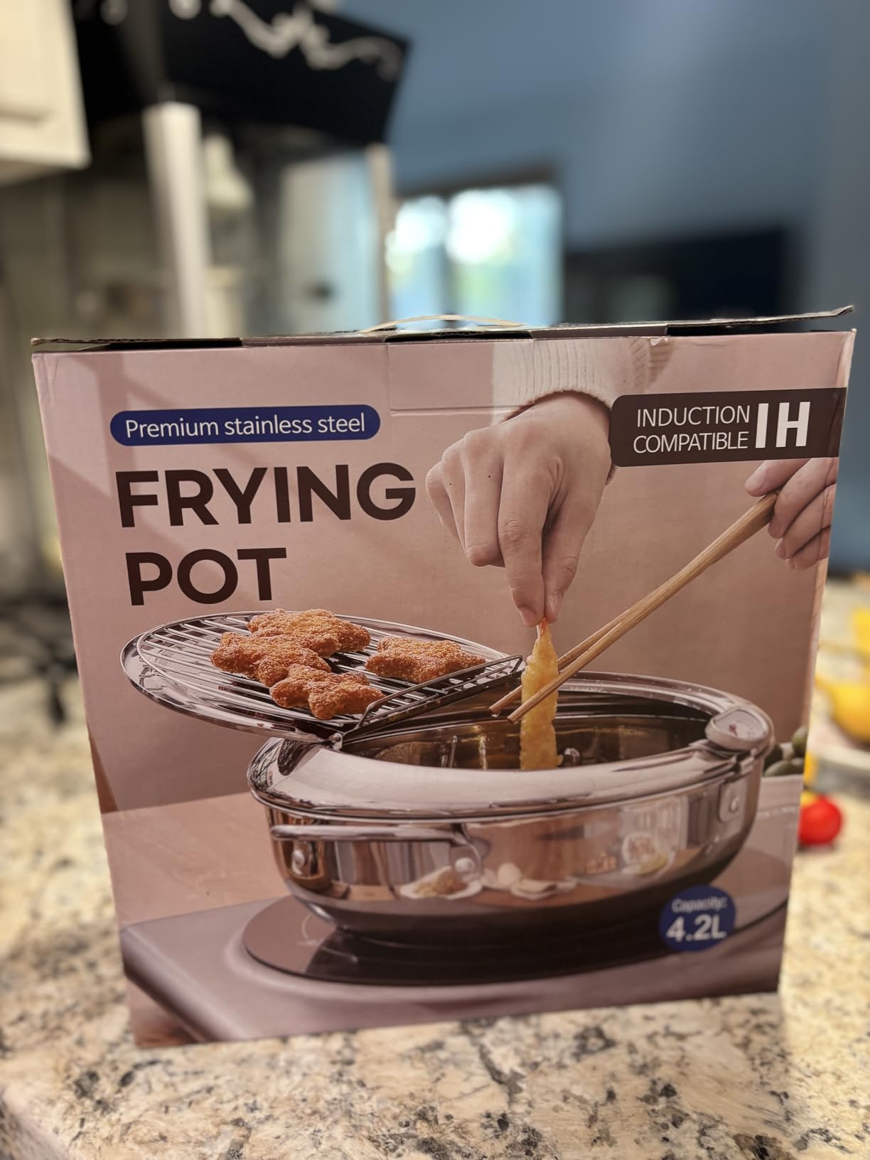 Deep Fryer Pot, Japanese Frying Pot 4.2L/4.5Qt Large, 304 Stainless Steel Tempura Fryer with Lid, Thermometer and Oil Drip Drain Rack for Family Cooking customer photo 1