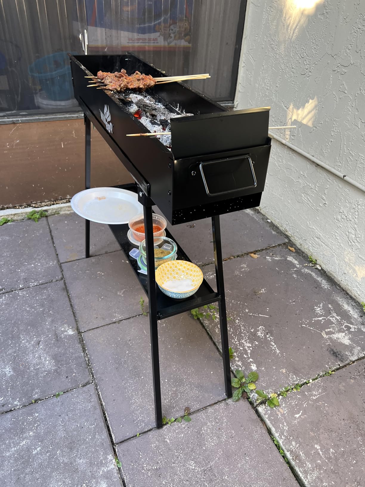 WILLBBQ Charcoal Grills Commercial Quality Portable Multiple Size Hibachi BBQ Lamb Skewer Folded Camping Barbecue Grill for Backyard Party Picnic Travel Outdoor Cooking Use(31.6x7.1x5.1 inch),BLACK customer photo 1