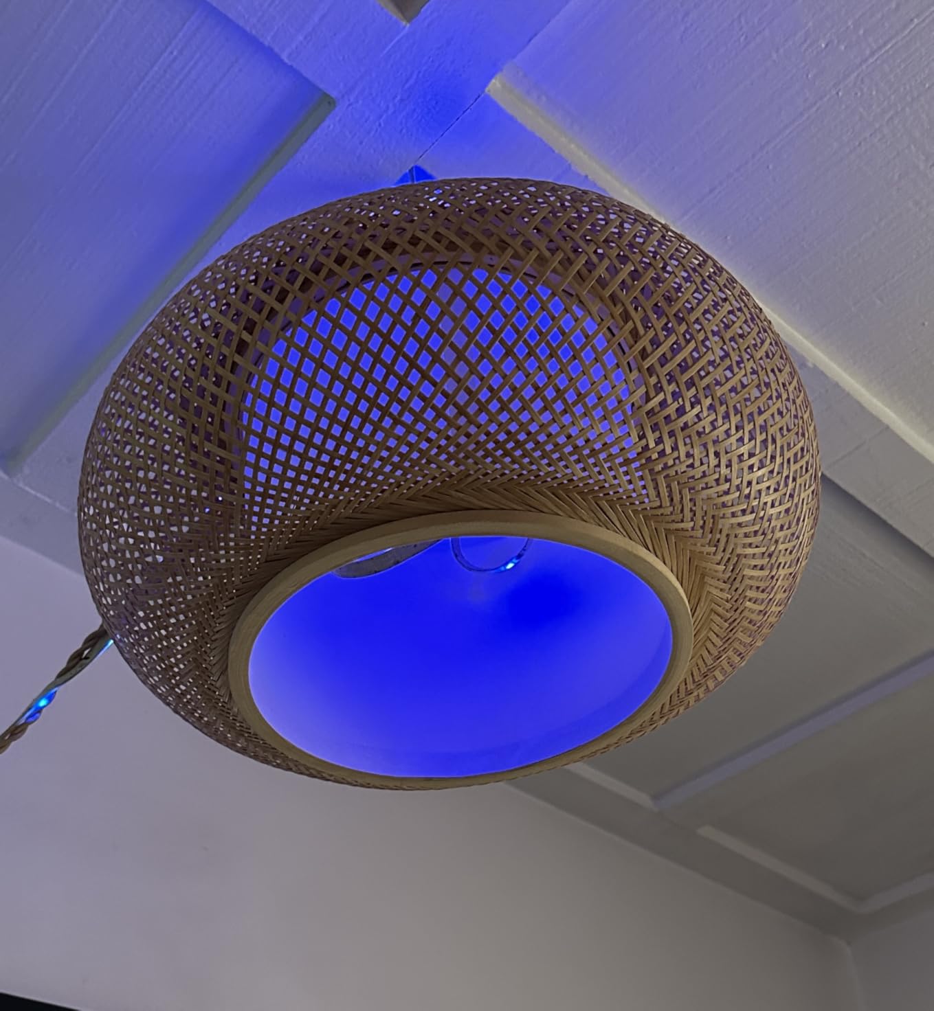 Plug in Bamboo Pendant Light, Boho Style Lamp, 16.7ft Plug in chandelier Wire with a Switch. Japanese Wabi-Sabi Style Circular Lampshade Lighting, Dining Rooms, Bedrooms, Storage Rooms and Kitchens. customer photo 2