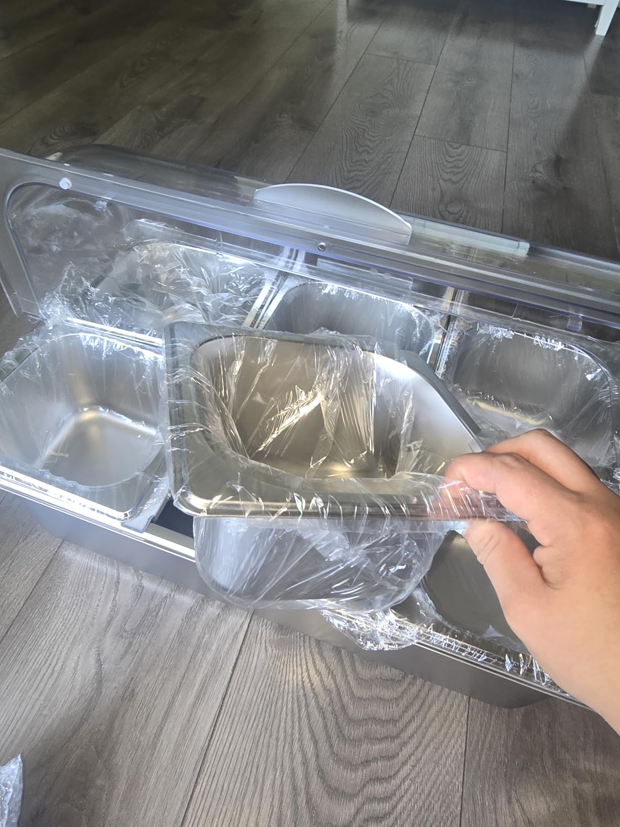 Ice Food Serving Display Tray with Clear Roll Top Cover, 1 x 1 Pan Stainless Steel Cold Food Buffet Condiment Dispenser Display Rack with 1 Clip & 2 Ice Trays for Restaurant Hotel Kitchen Party customer photo 2