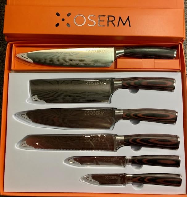 Knife Set | Gift-Ready 6-Piece (5+1) Japanese Style Kitchen Knife Set - Burgundy Gift Box with An Additional 8