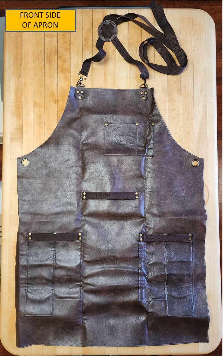Leather Chef Cooking Apron for Men, Cross Back Apron for All-Day Comfort, Waterproof Apron with Multiple Pockets, Great for Kitchen, Garden, BBQ, Butcher Work or Crafts, Ideal Gift customer photo 2