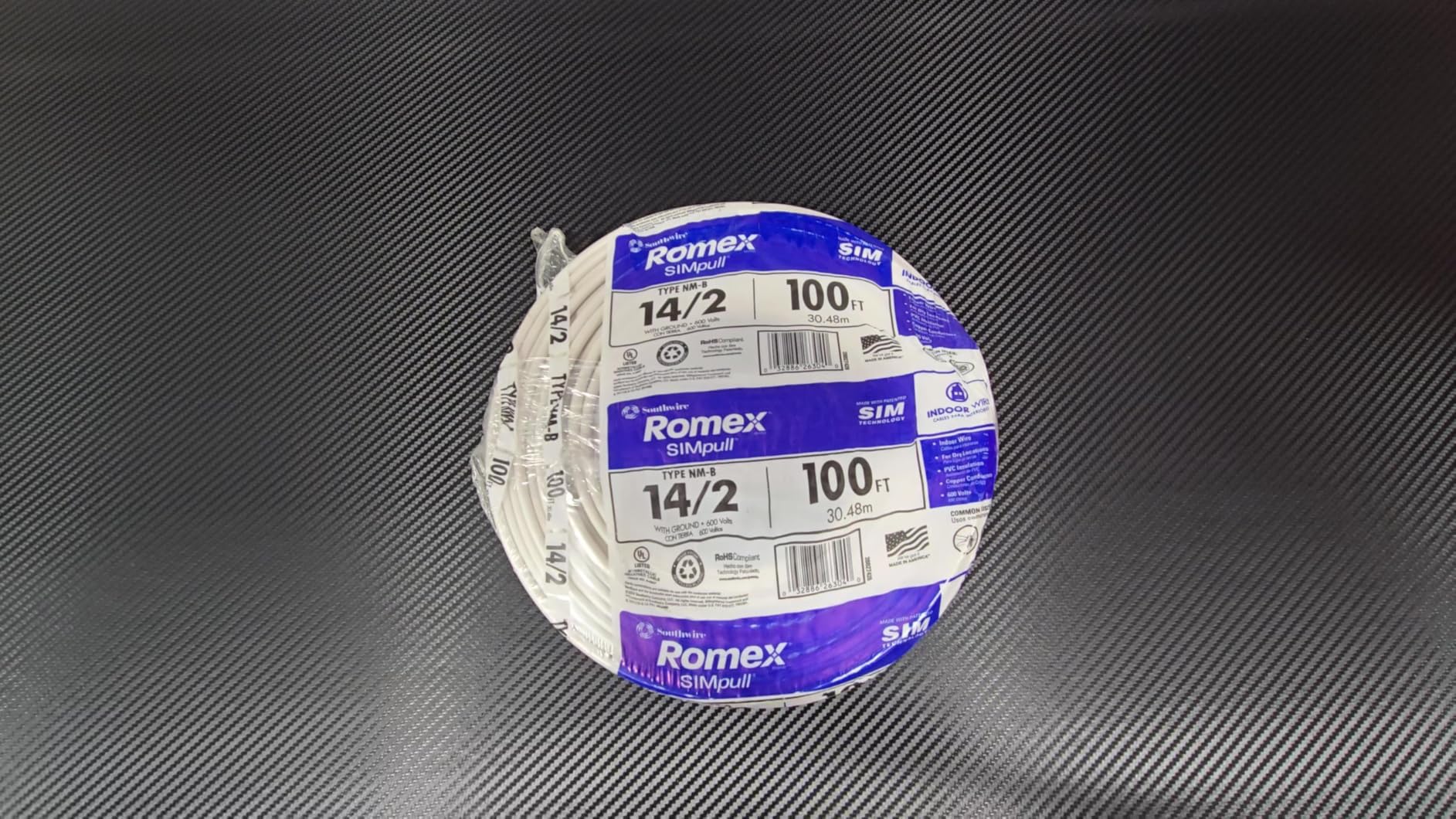 Southwire Romex Brand Simpull Solid Indoor 14/2 W/G NMB Cable 100ft Coil - SW# 28827423 customer photo 1