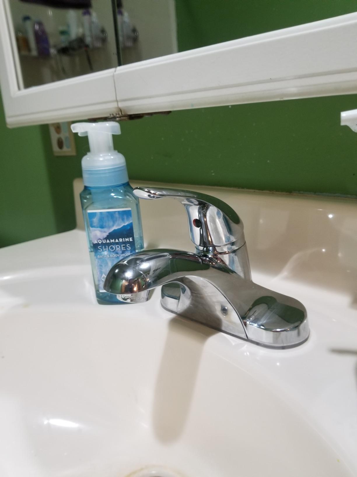 Delta Foundations Centerset Chrome Bathroom Faucet, 4 Inch 3 Hole Bathroom Sink Faucet for Vanity, Metal Push-Pop Drain Assembly, Chrome B501LF customer photo 2