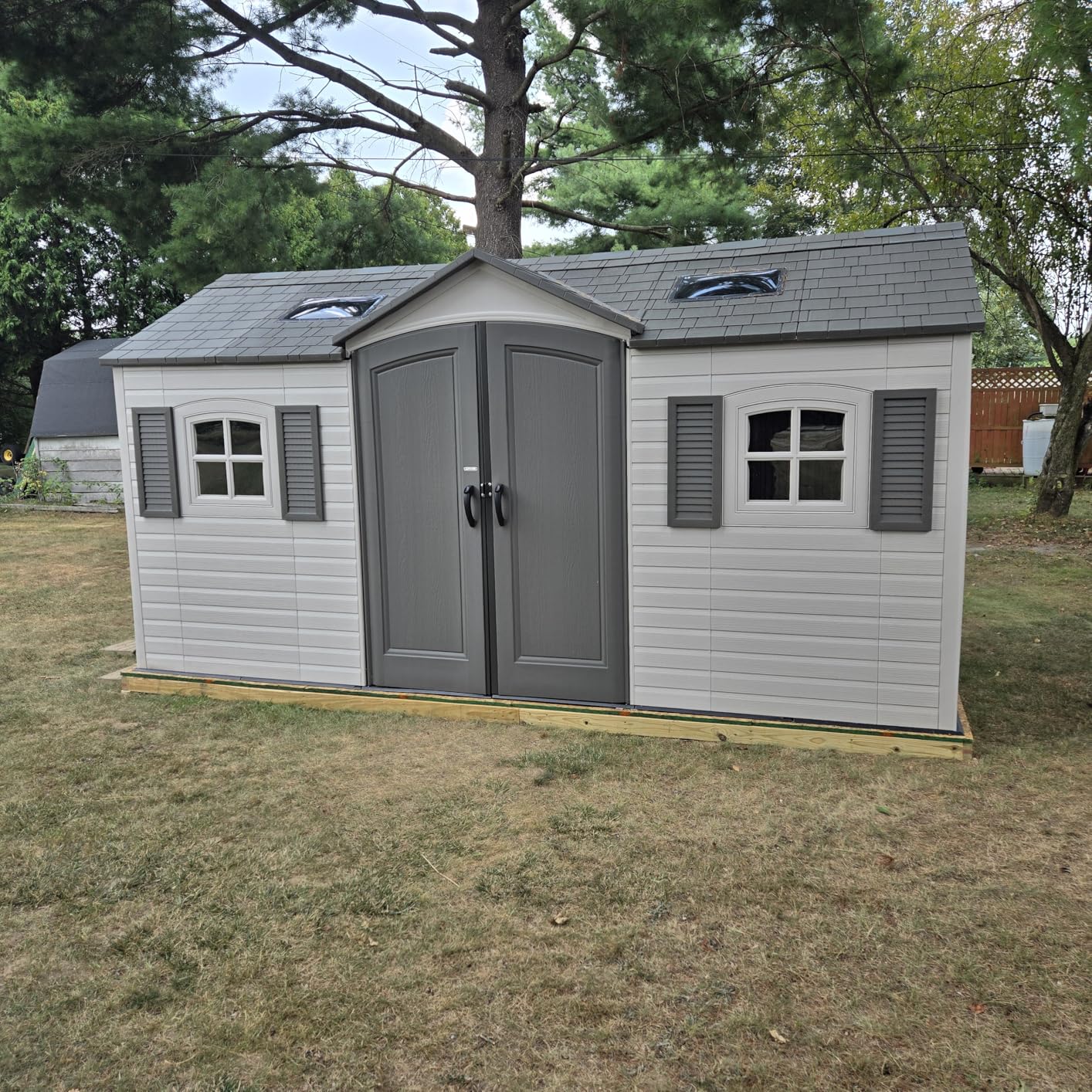 Lifetime 15x8 Ft Dual-Entry Outdoor Storage Shed, Steel-Reinforced, UV-Protected, Weather-Resistant Backyard Garden Shed with Skylights, Windows & Shelving, Desert Sand customer photo 2