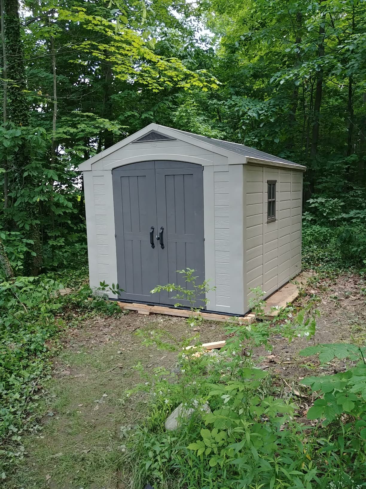 Keter Factor 8x6 ft Large Resin Outdoor Storage Shed for Patio Furniture, Lawn Mower, Garden Accessories, Yard Tools, and Pool Toys, Taupe customer photo 1