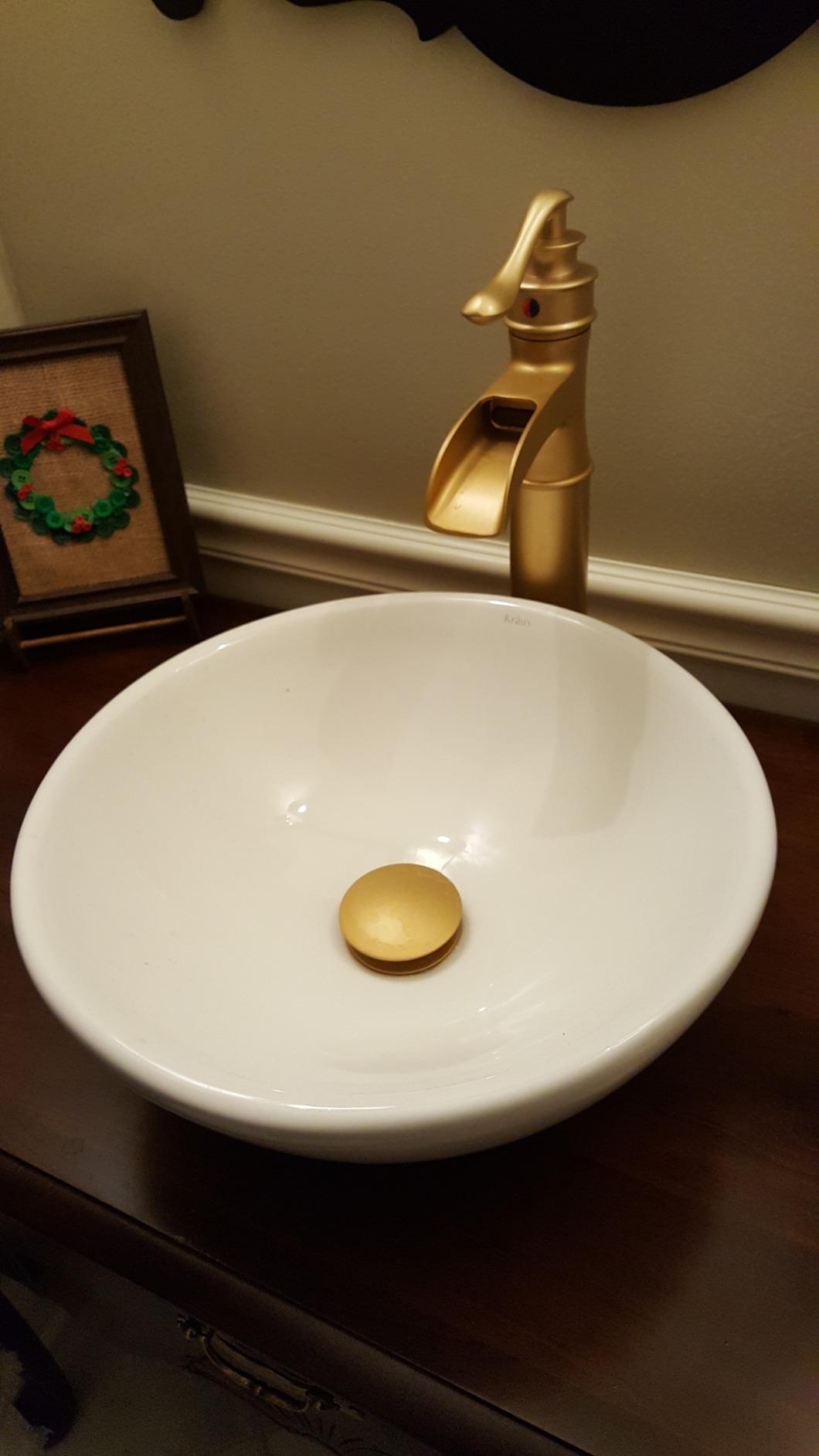 KRAUS Elavo Round Vessel White Porcelain Ceramic Bathroom Sink, 14 inch KCV-341 customer photo 1