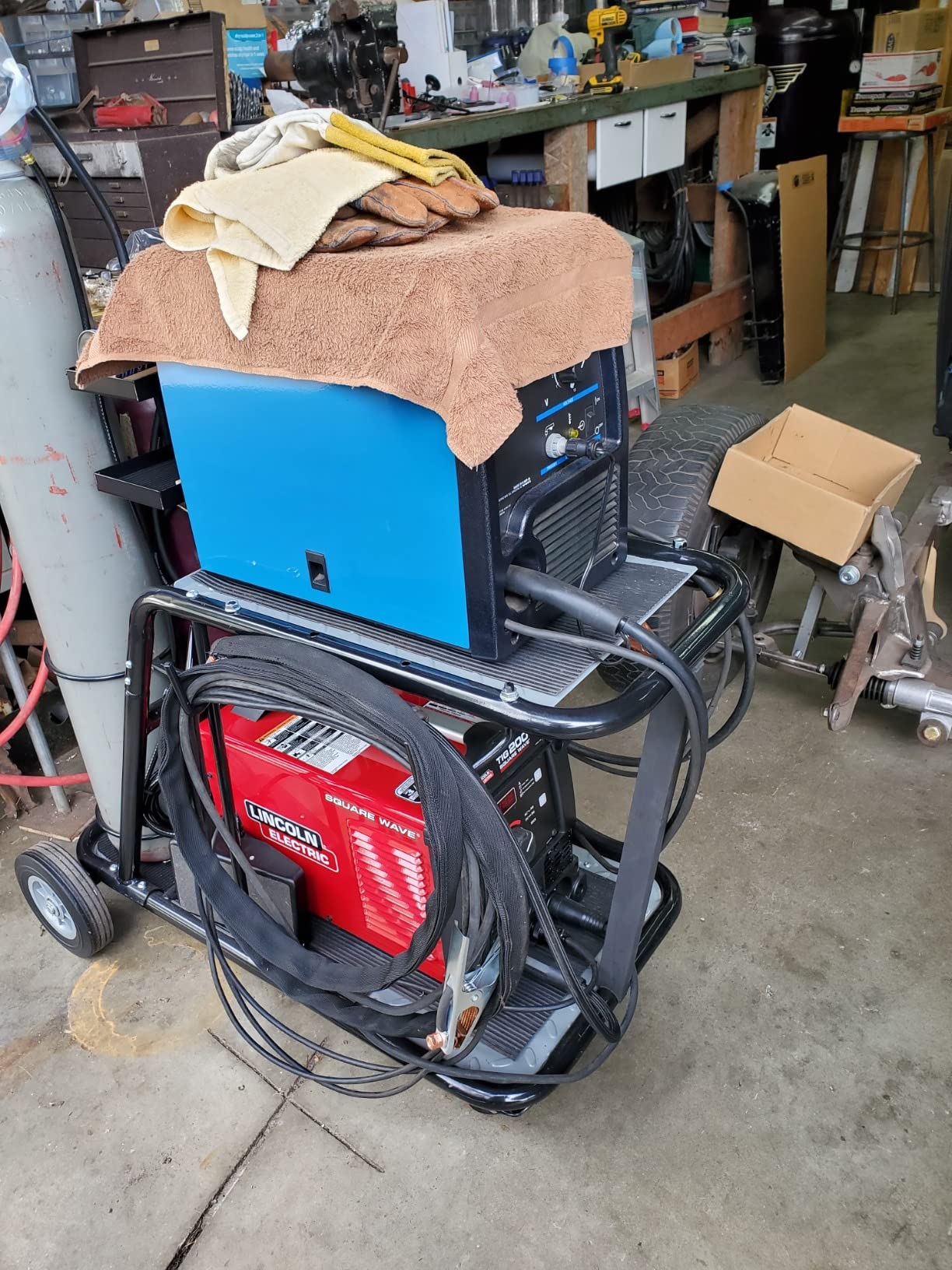Eastwood Professional Welding Cart for TIG MIG Stick Welder Plasma Cutter Black Steel Construction with Trays Cable Gas Bottle Holder and Wheels customer photo 1