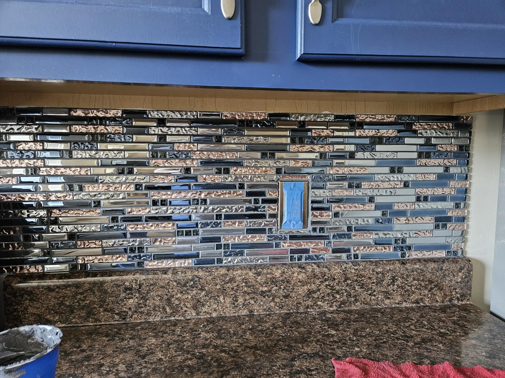 Metallic Glass Mosaic Tile 12x12 Sheet, Blue Silver Rose Gold, 6 Sq Ft | Textured Chrome Accents for Kitchen Backsplash, Bathroom Wall, Fireplace Surround, Laundry Room and Coffee Bar customer photo 1