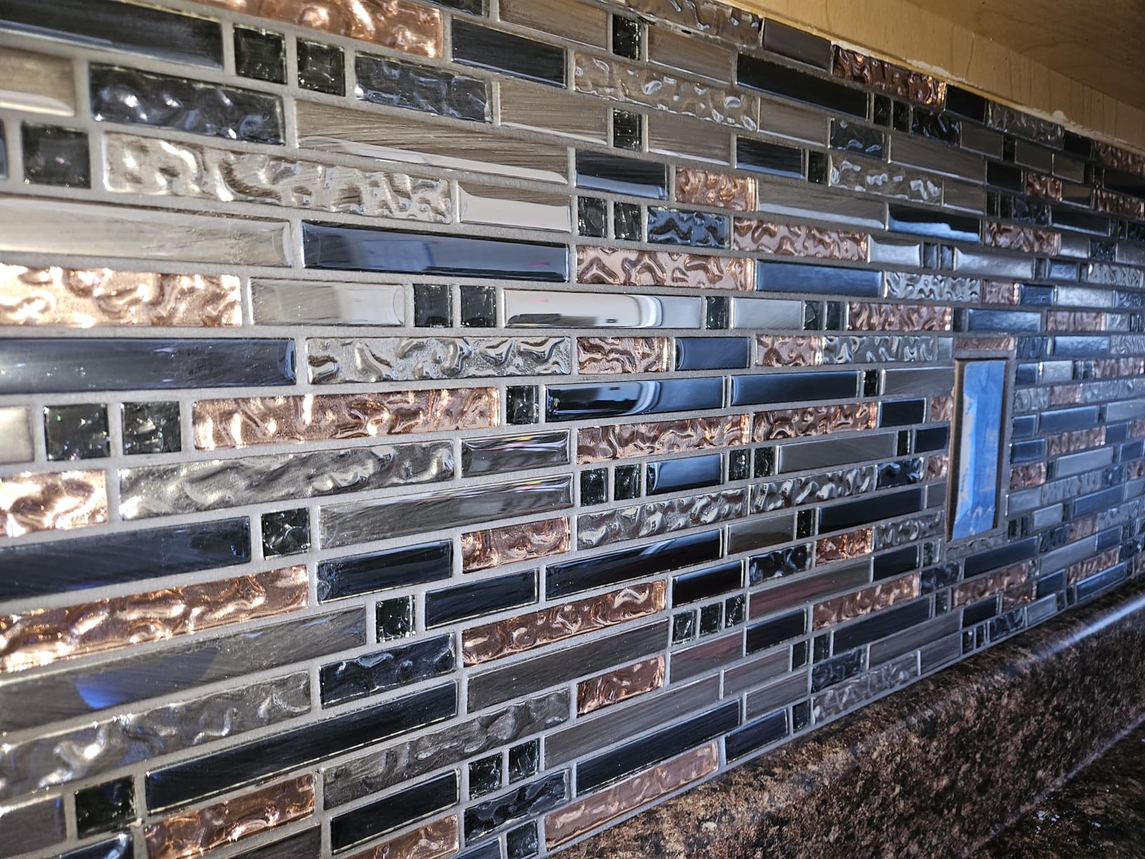 Metallic Glass Mosaic Tile 12x12 Sheet, Blue Silver Rose Gold, 6 Sq Ft | Textured Chrome Accents for Kitchen Backsplash, Bathroom Wall, Fireplace Surround, Laundry Room and Coffee Bar customer photo 2
