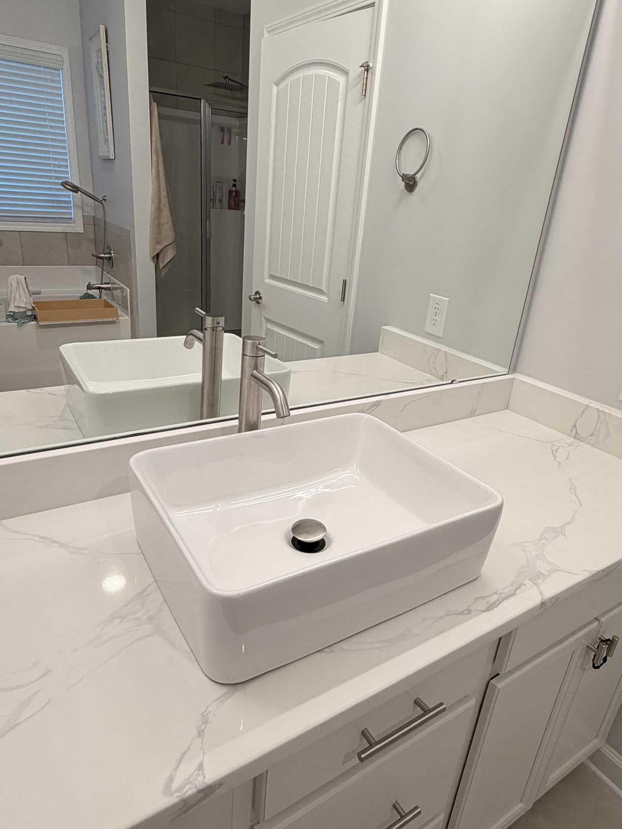 Lordear Vessel Sink Rectangle 19 Inch Bathroom Sink, Rectangular Modern Above Counter White 19x15 Inch Porcelain Ceramic Vessel Vanity Sink Art Basin customer photo 2