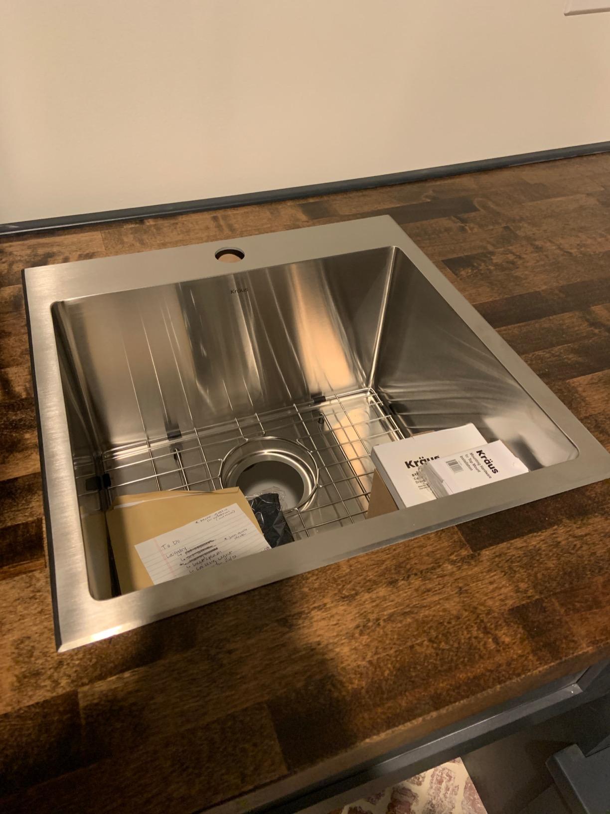 KRAUS Standart PRO 18 x 18 inch Drop-In Top Mount 16 Gauge Single Bowl Stainless Steel Bar Sink Bundle (Sink, Bottom Grid, Drain Assembly, Drain Cap, Kitchen Towel), KHT301-18 customer photo 2