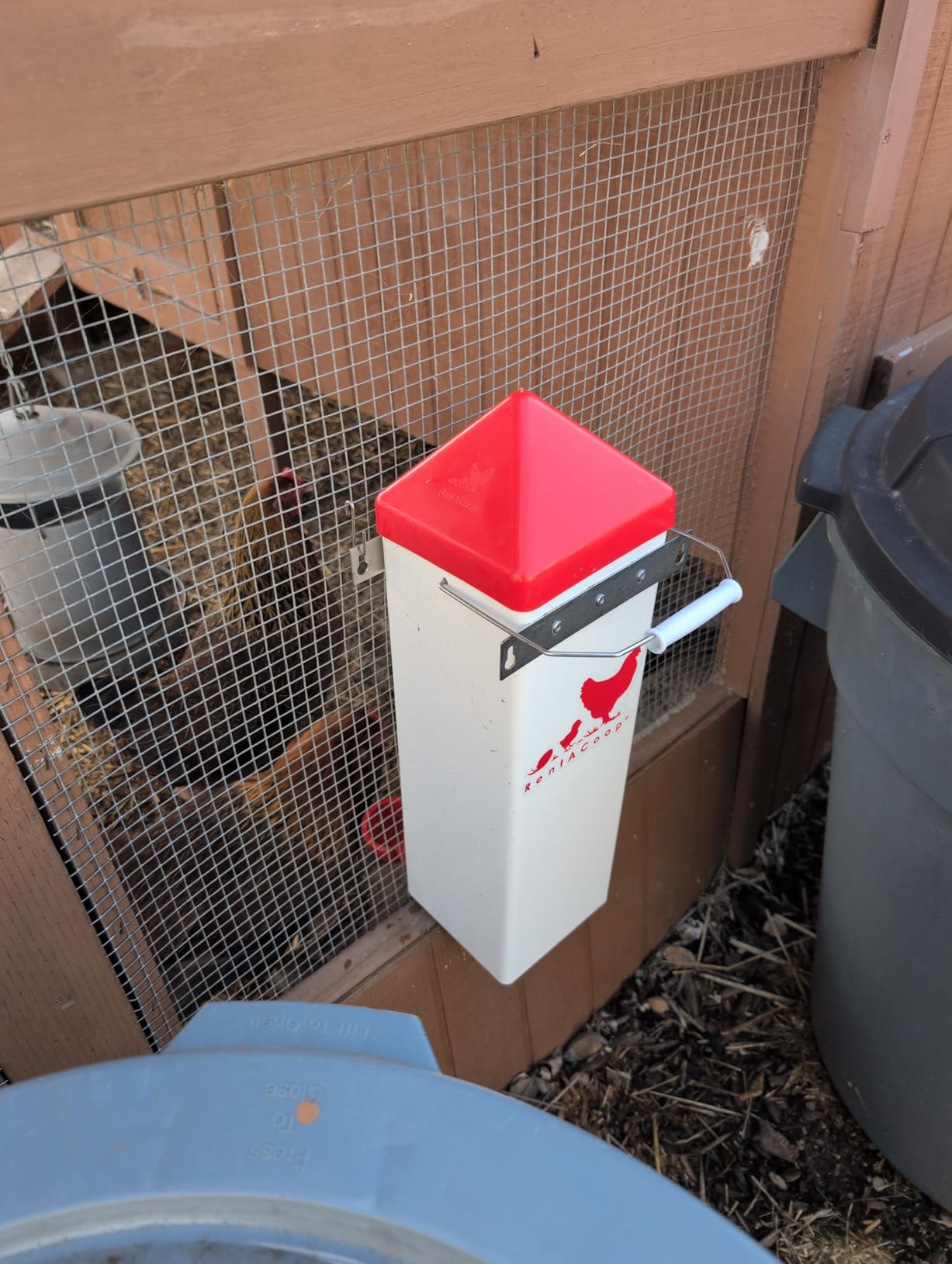 RentACoop 2 Gallon High Rise Chicken Waterer with Auto-Fill Cups, Horizontal Nipples, Anti-Roost Cone and Mounting Kit - Suitable for Chickens, Quail, Ducks, Geese, Turkey and More customer photo 1
